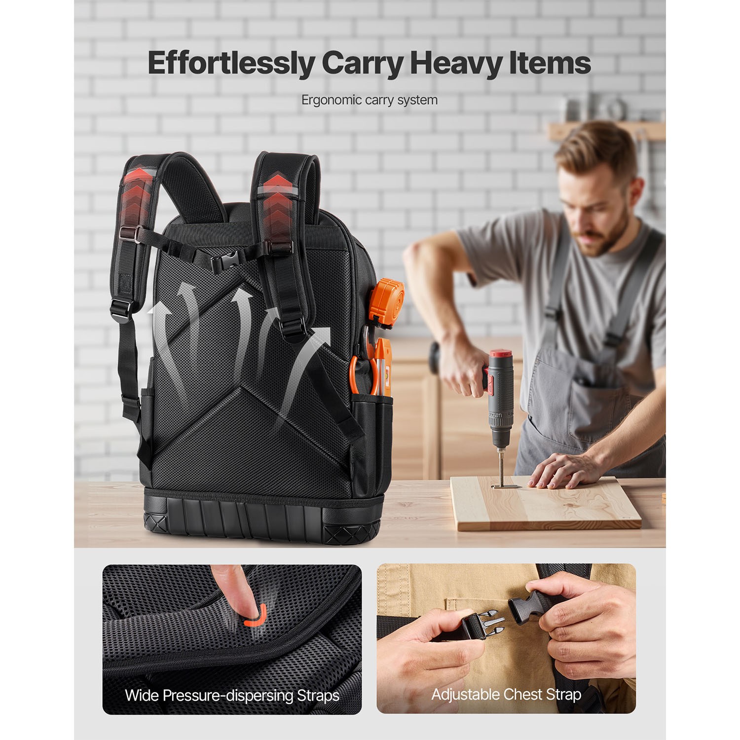 Uimoso Tool Backpack with 65 Pockets, Durable and Ideal for Electricians