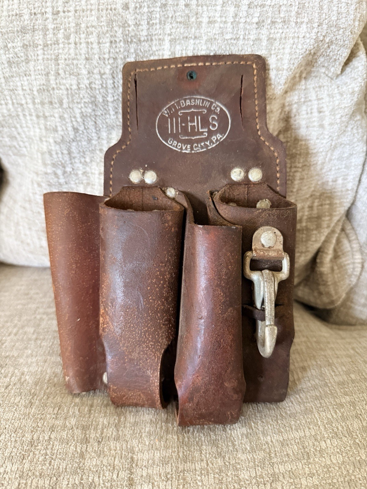 BASHLIN 111-HLS, 4 TOOL Holster LINEMANS TOOL POUCH FOR BODY BELT, Leather