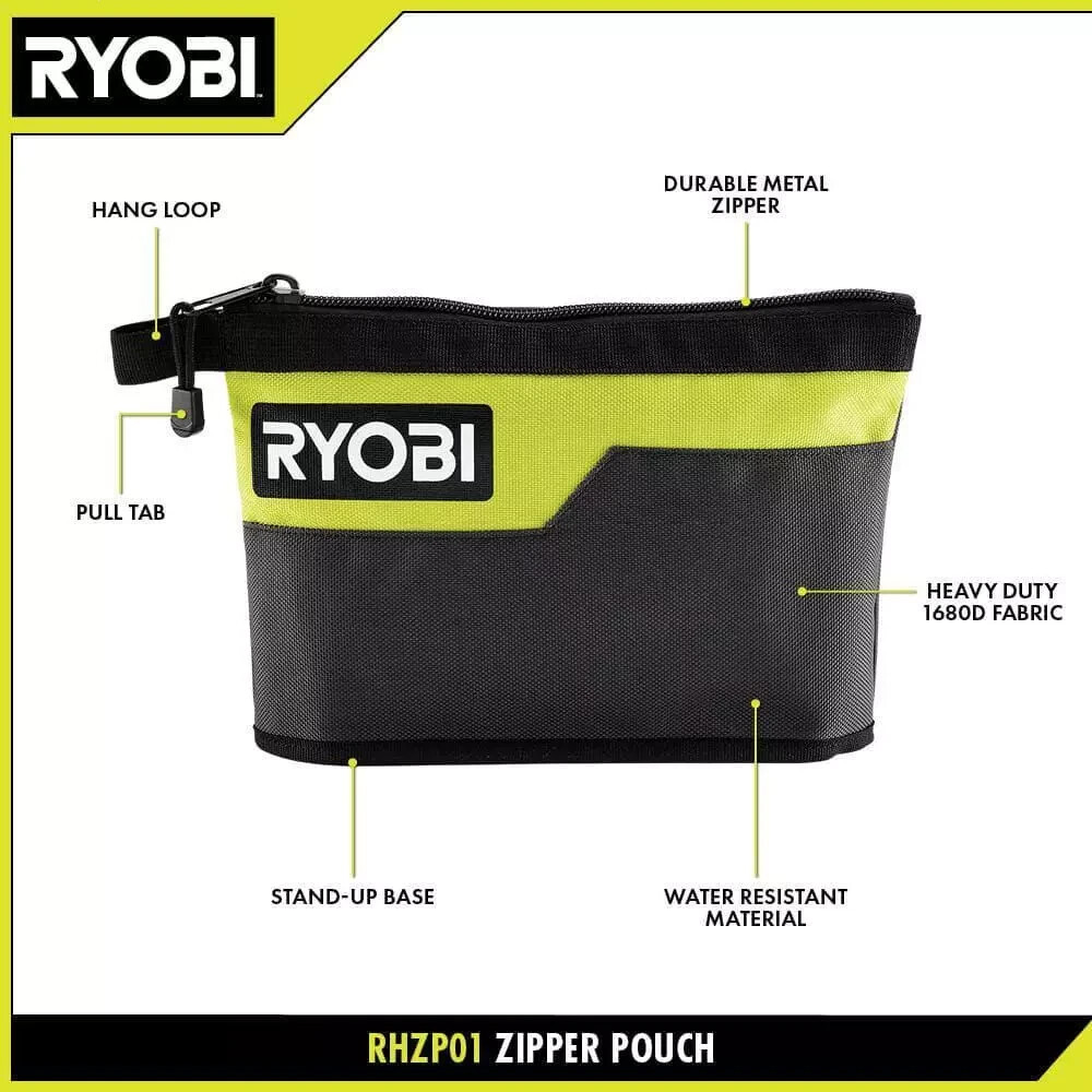 Ryobi Waterproof 12 In. Zipper Utility Pouch for Tools, Multi-Purpose Bag