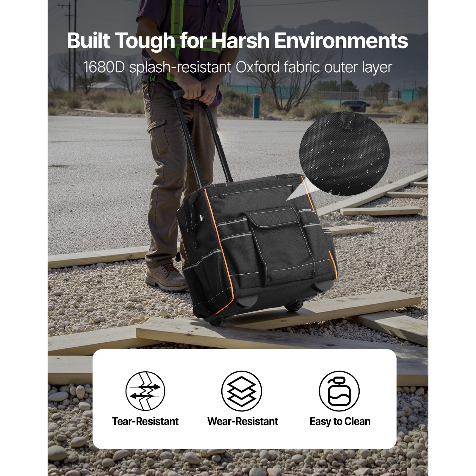 Rolling Tool Bag with Wheels, 110 lbs Load Capacity,25 Pockets,Adjustable Handle