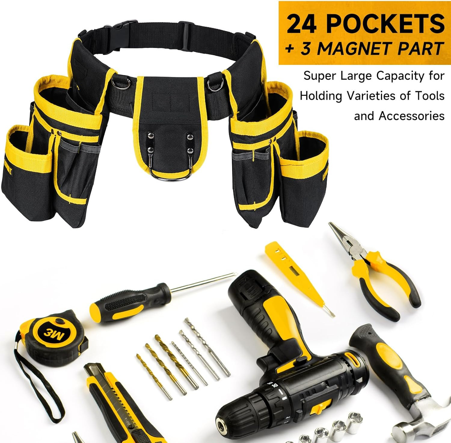 Tool Belt,Magnetic Tool Pouch,27-Pockets Heavy Duty Tool Belts for Men