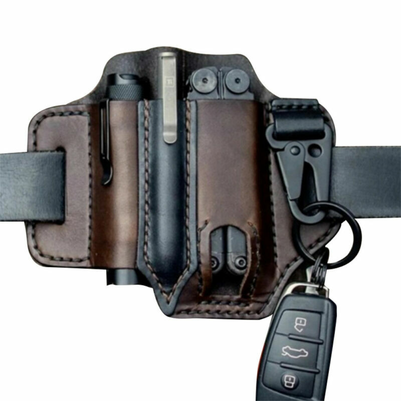 Leather Sheath Pocket Organizer Multi Tool Storage Belt Waist Bag for Camping