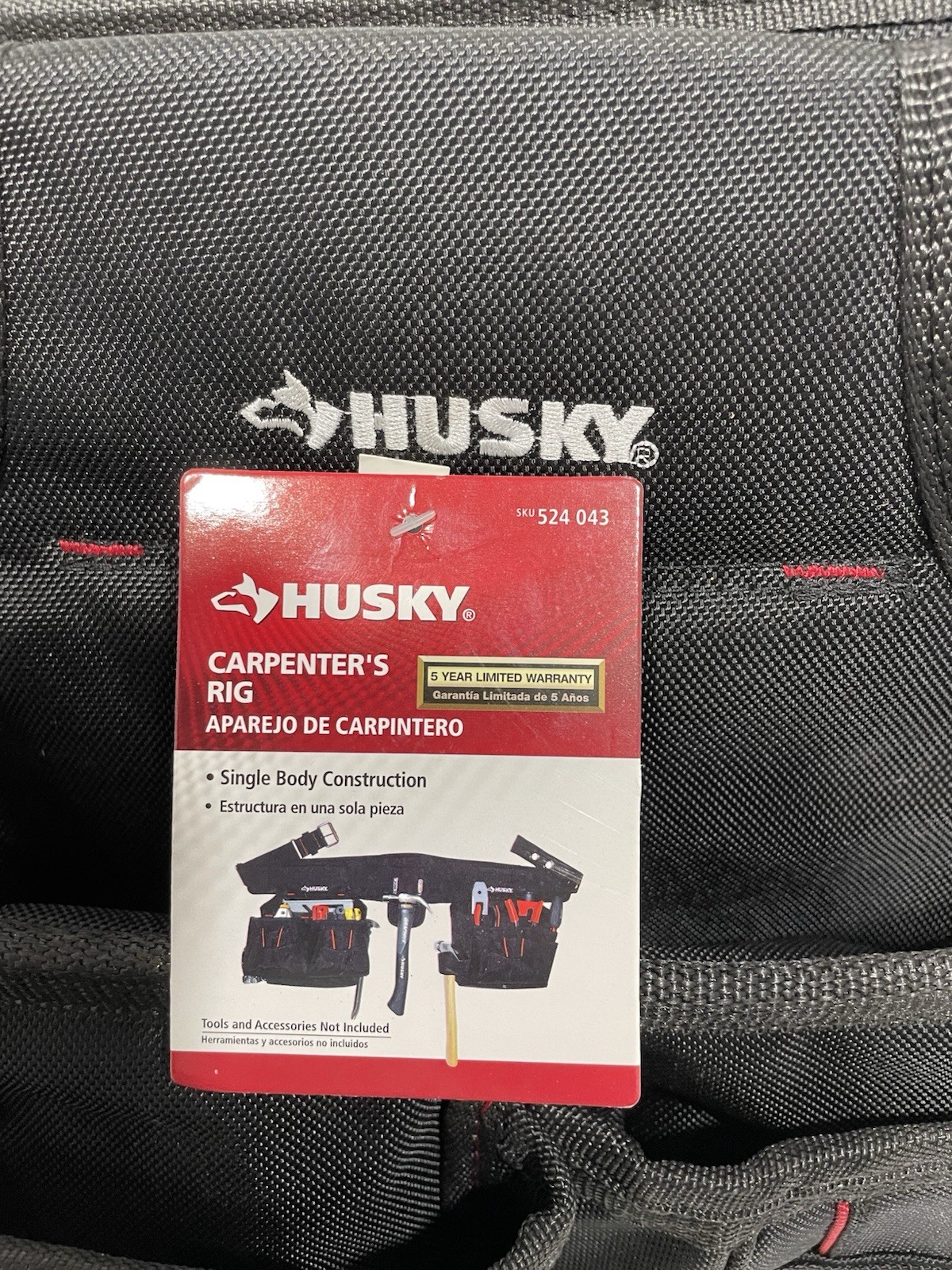 Husky Tool Belt Adjustable Carpenter Pouch Rig Black Polyester 52in Work Waist