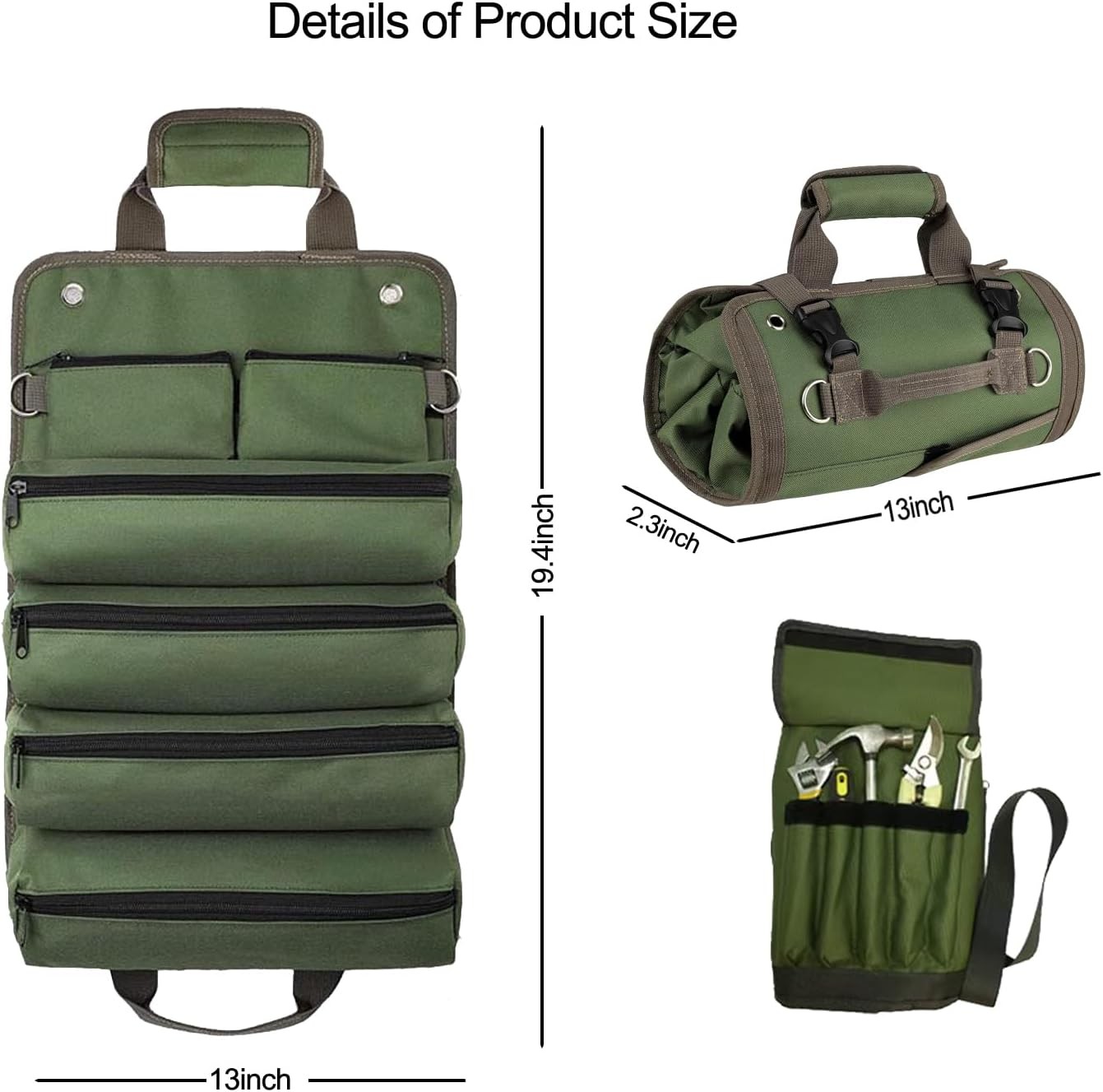 Upgraded Heavy Duty Tool Roll Up Bag Organizer with 6 Zipper Pockets – Canvas…