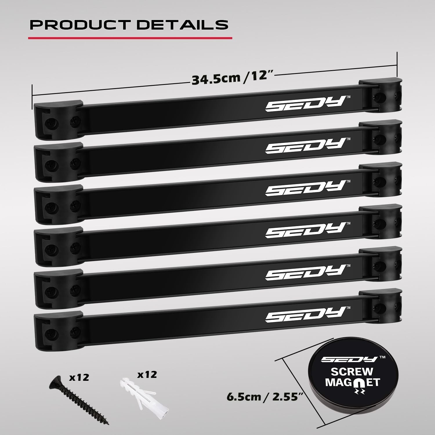 SEDY Magnetic Tool Holder Storage Organizer: 7-Piece Garage 12 Inch, Black