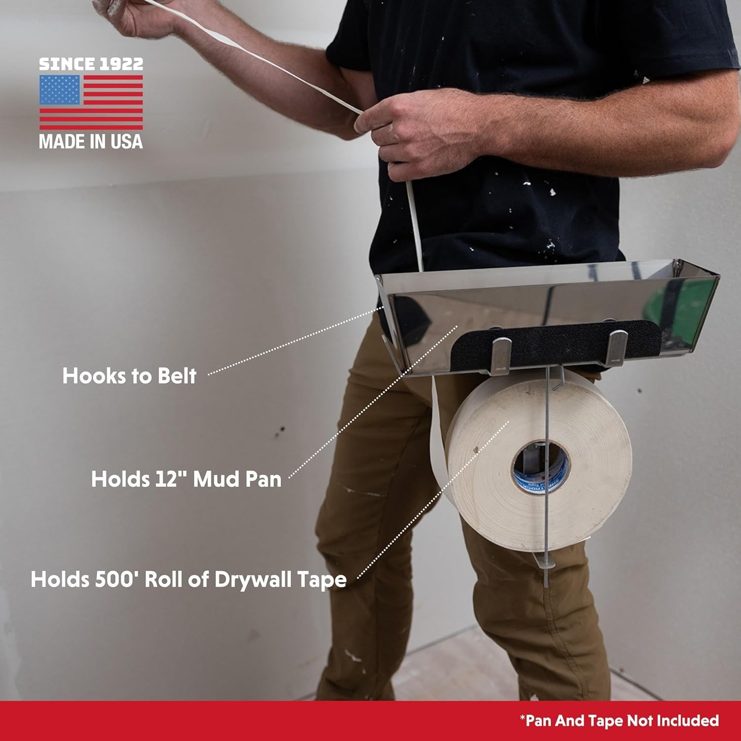 Hands-Free Mud Pan & Tape Holder – Aluminum Drywall Tool for Efficient Taping