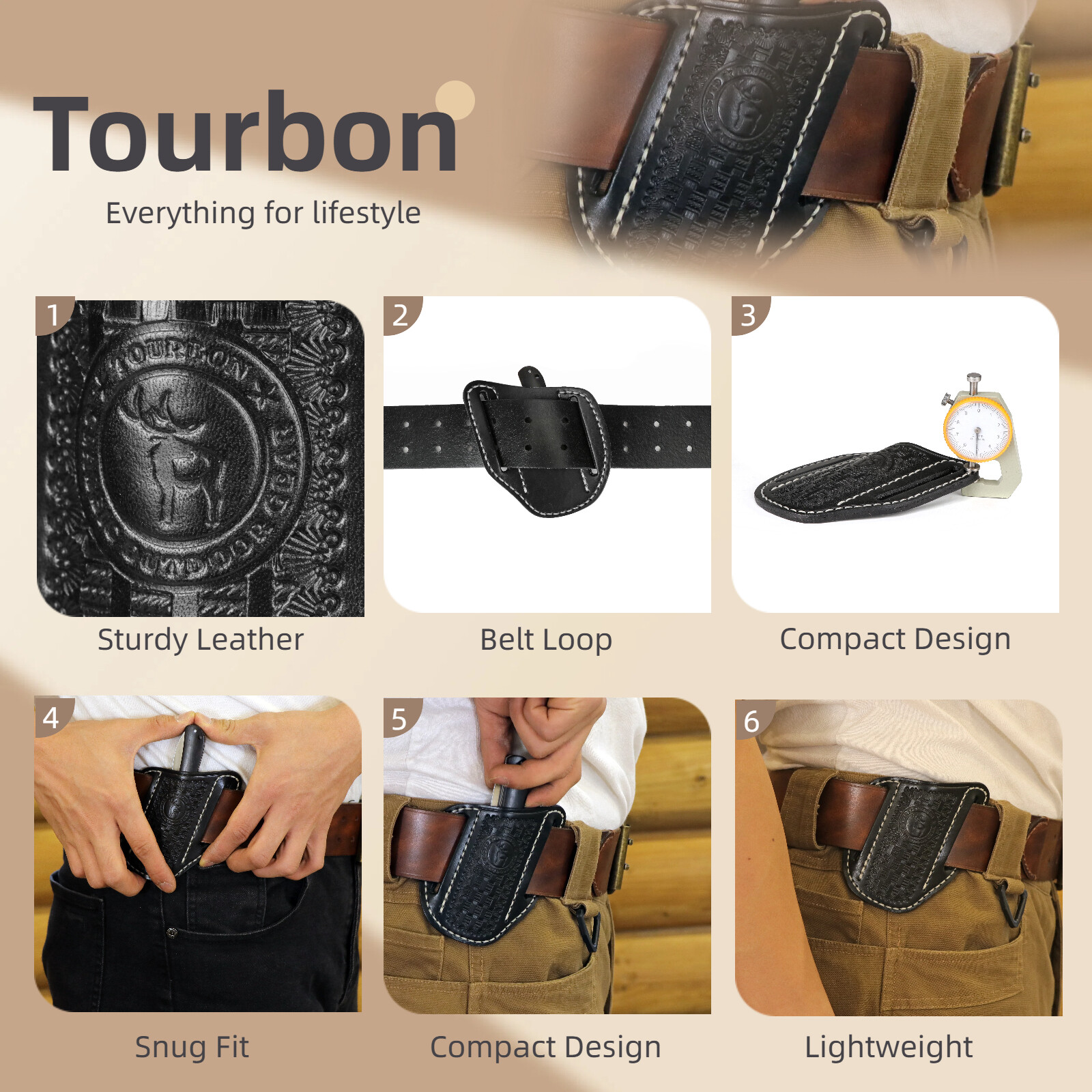 Tourbon Leather Pocket Knife Sheath EDC Belt Carry Pouch Folding Knives Case USA