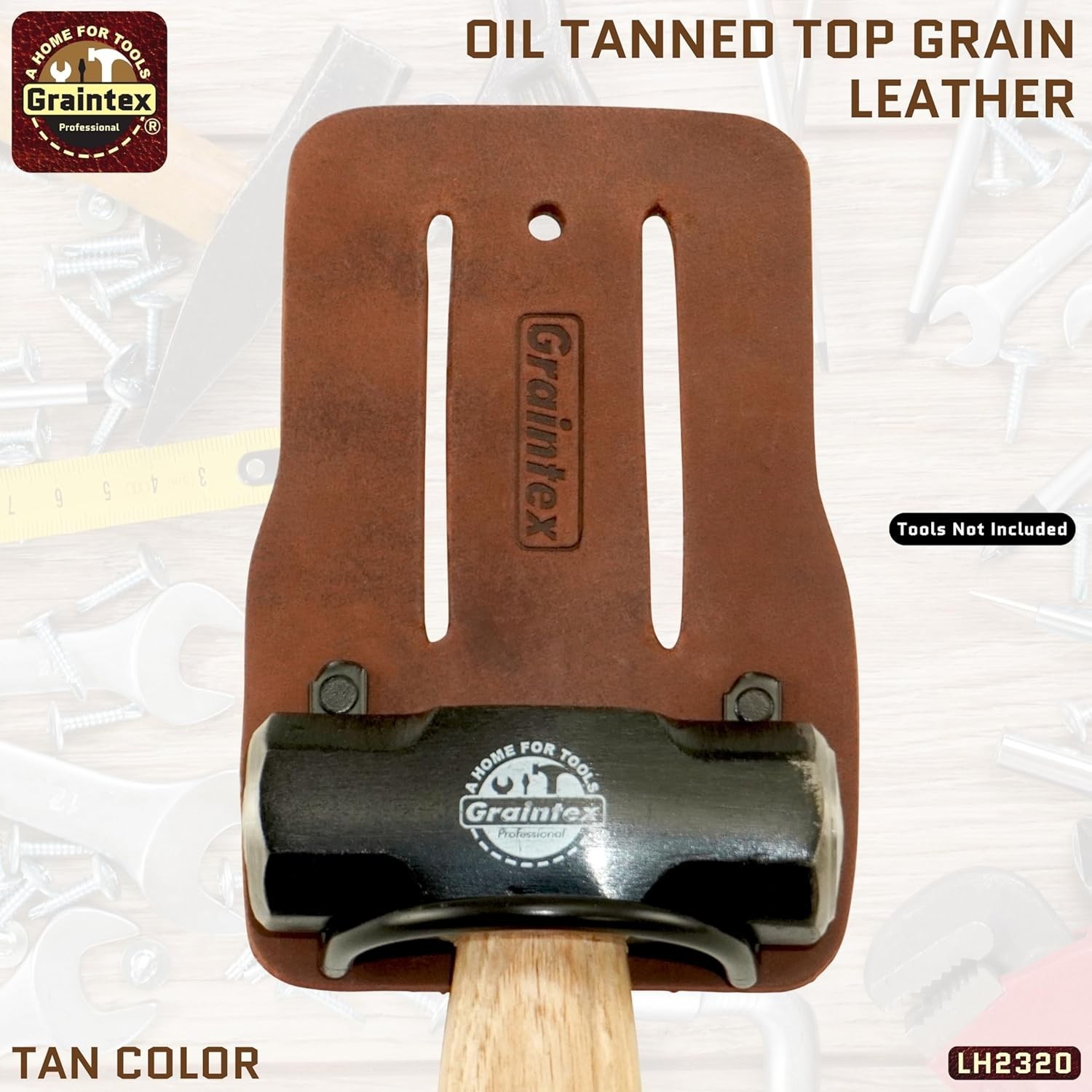 Graintex LH2320 Leather Hammer Holder Tan Fits up to 3in Belt Tool Loop
