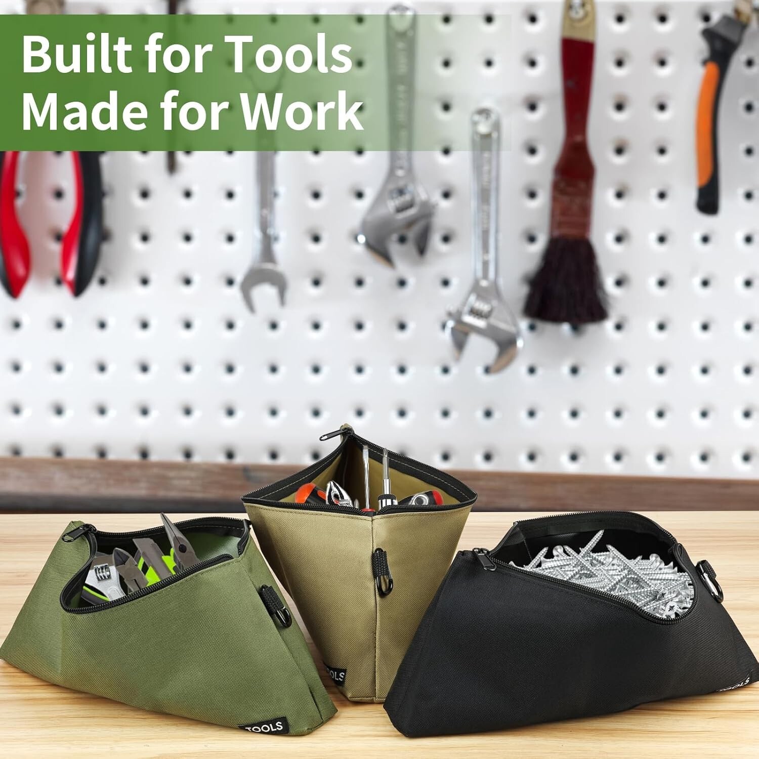 3 Pack Premium Tool Pouches Zipper Bag, 12 in Small Tools Bags with Carabiner, H