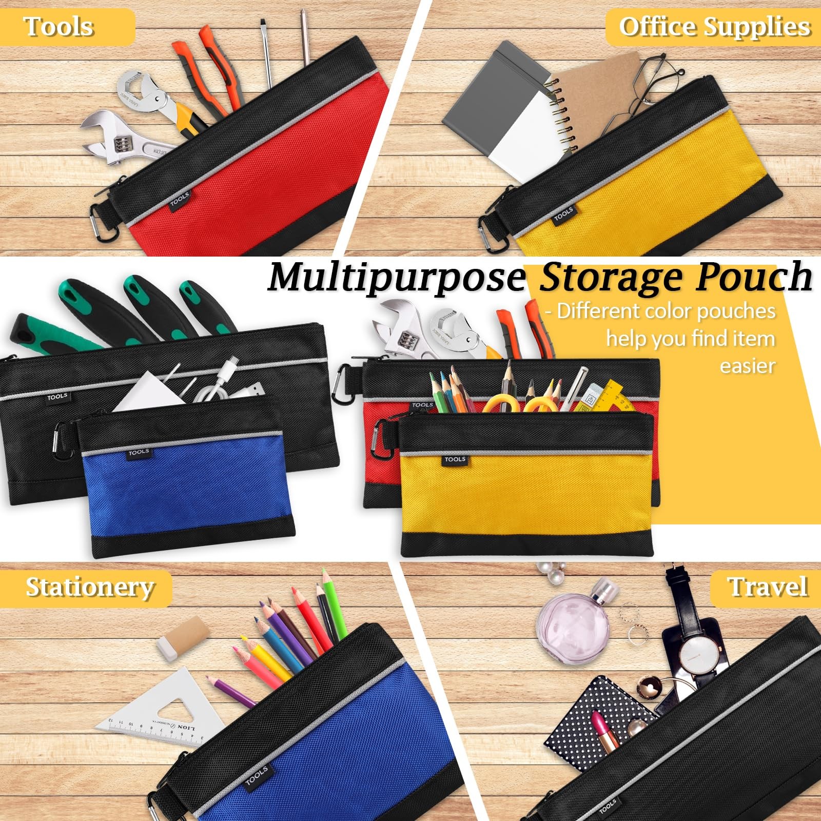 COIDEA 4 Pack Tool Pouch, Small Bag with Zipper, 1680D Oxford black