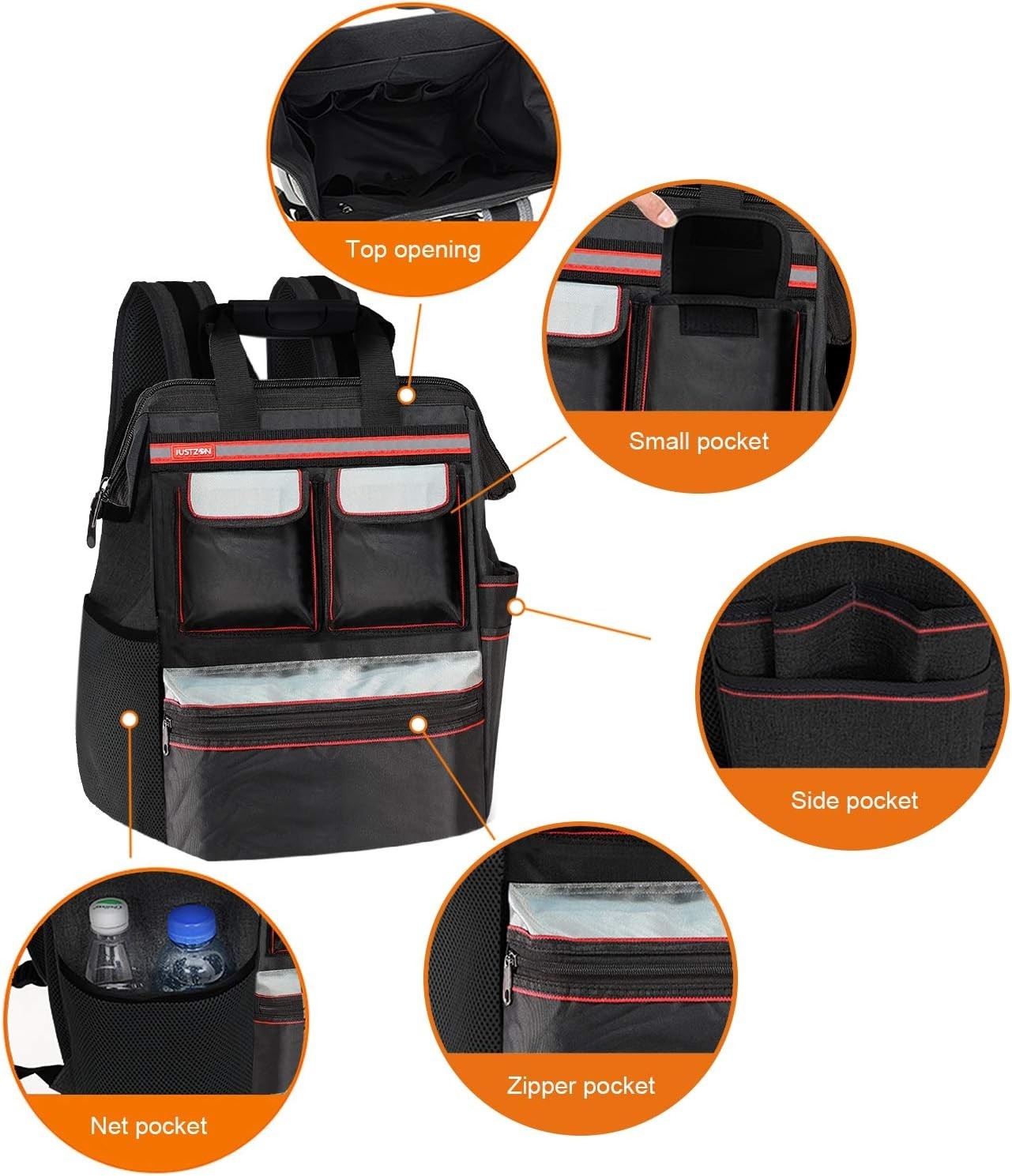 Backpack Tool Bag with Padded Back Support Heavy Duty Tool Kit Carrier