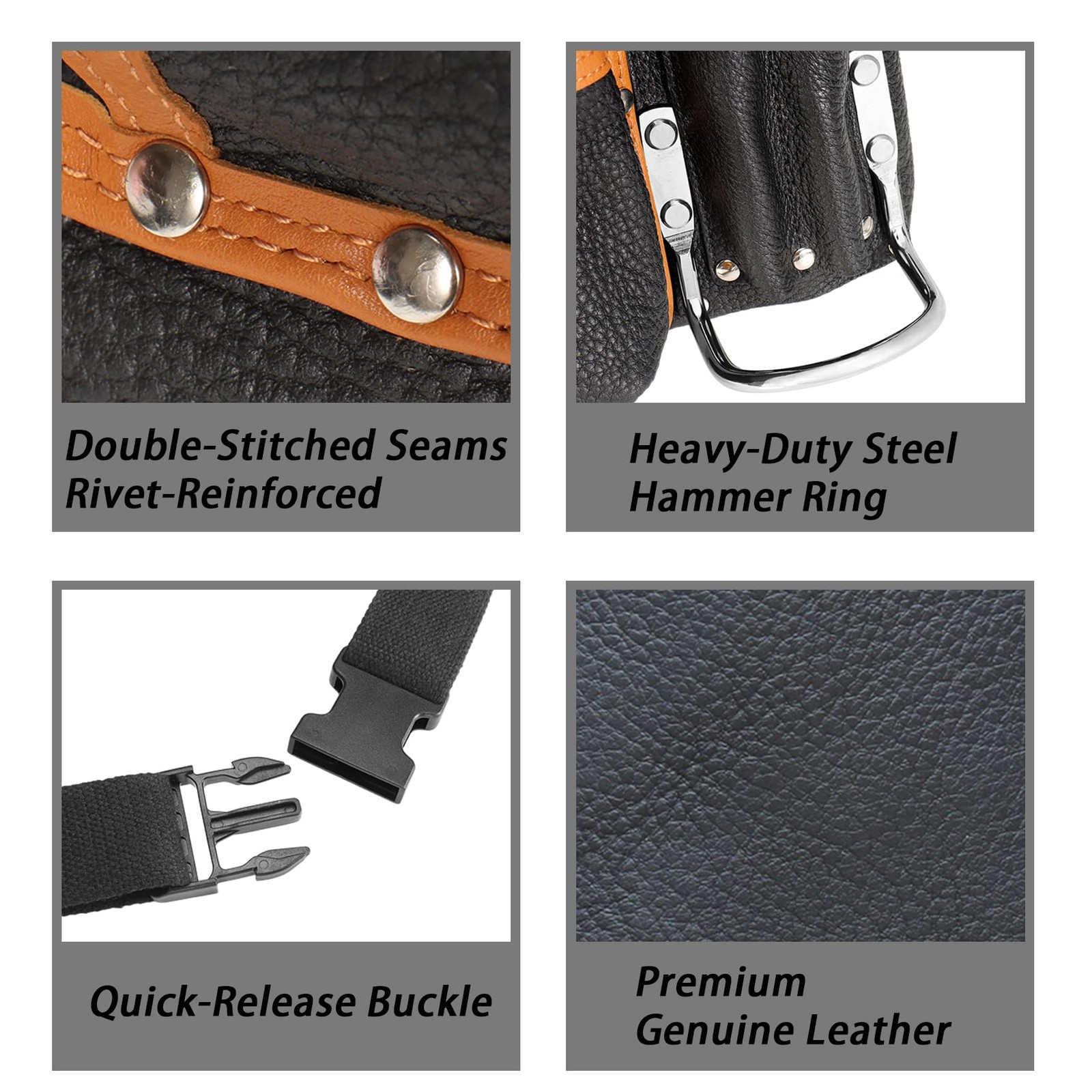 Leather Tool Belt Carpenter Pouch Adjustable Padded Belt Hammer Holder