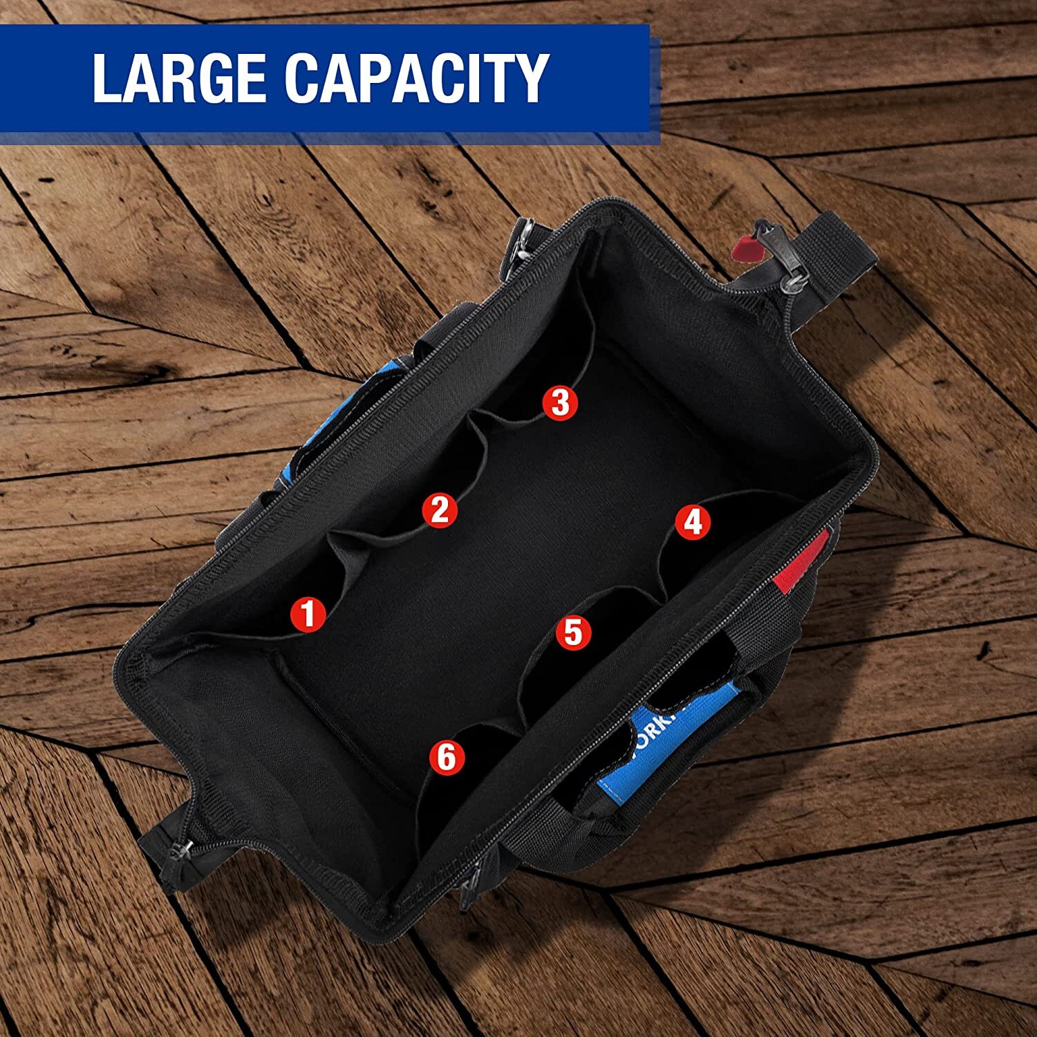 WORKPRO 14″ Tool Bag 13 Pockets Close Top Wide Open Mouth w/Adjustable Shoulder