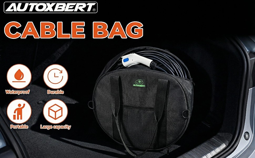 14″ Cable Bag Pocket EV Charger PLUG-IN Storage Car Jumper Power Cord Hose Tool