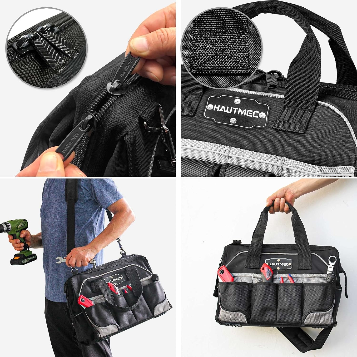 16″ 47-Pockets Tool Bag Heavy-Duty 1680D Wide Mouth Tool Organizer W/ Reinforced