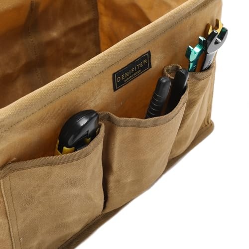 Tool Pouch, Heavy Duty 16oz Waxed Canvas Tool Bag, Rectangle Khaki-Single