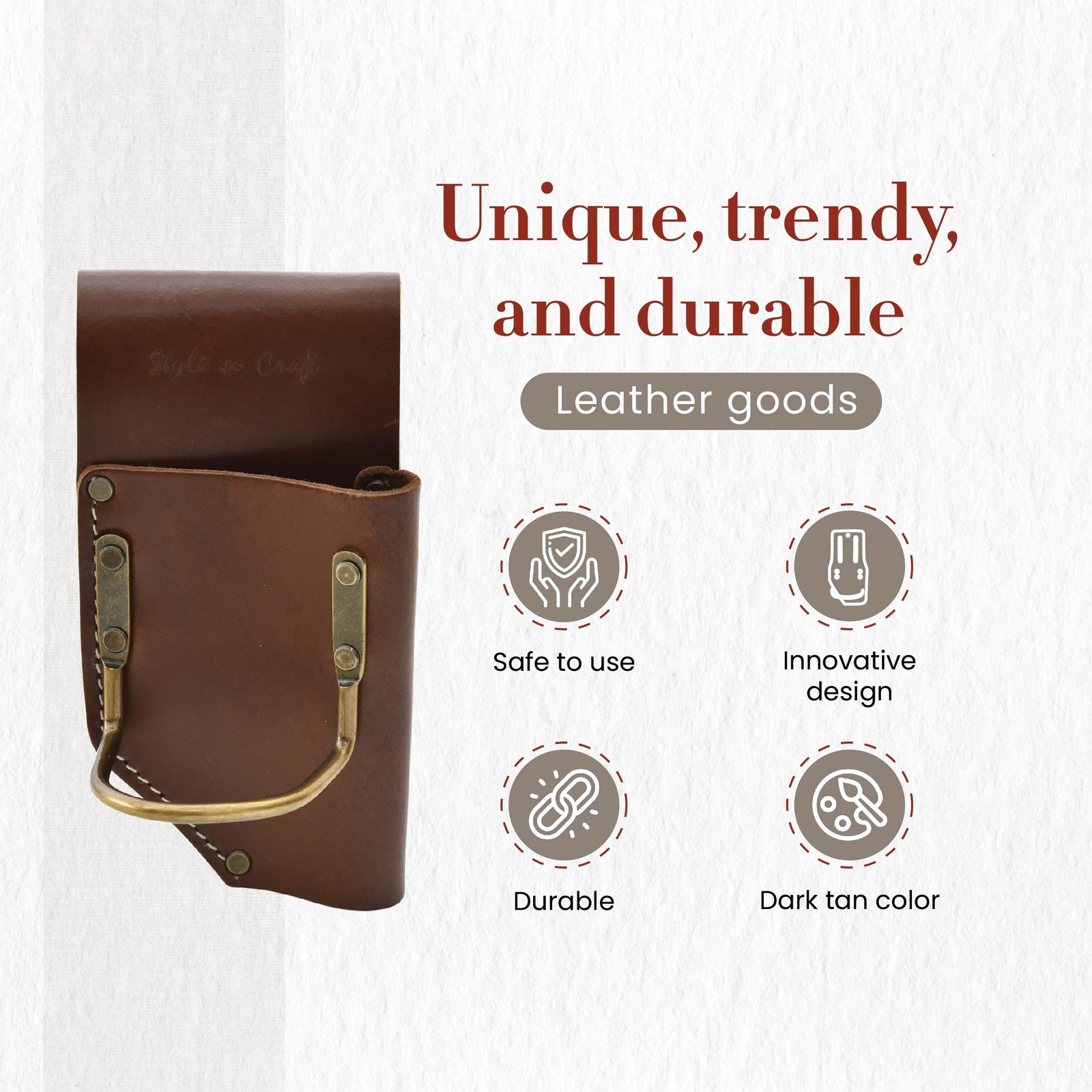 Pliers and Hammer Holder, Full-Grain Leather Tool Pouch, Dark Tan (98450)