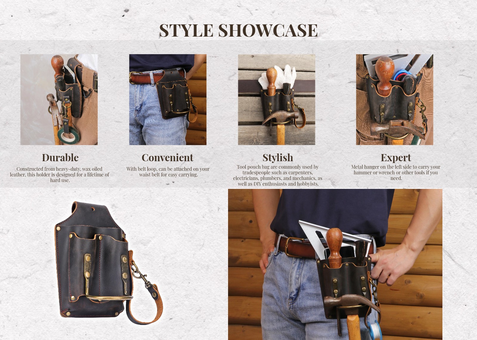 TOURBON Leather Electrician DIY Tool Holder Tunnel Hammer Belt Pouch 5-in-1 Case