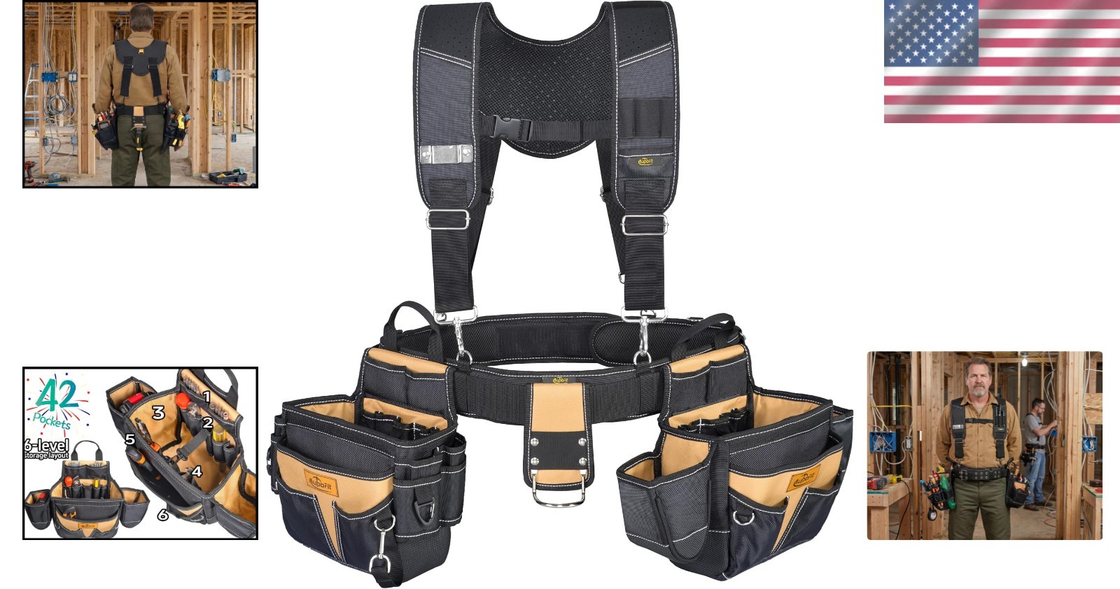 Ultimate Tool Organization: 42-Pocket Ergonomic Belt with Adjustable Suspenders
