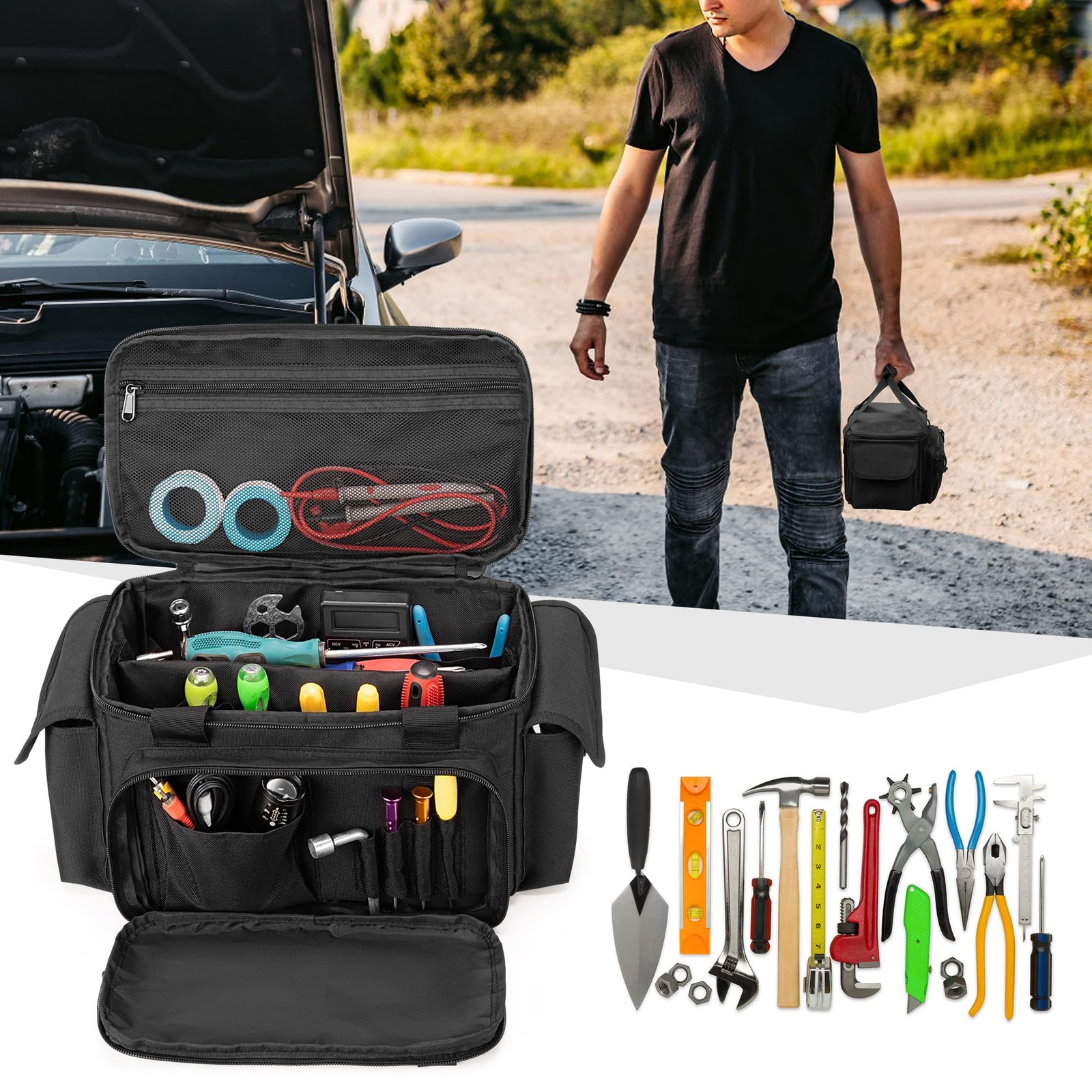 Rexmica Small Tool Bag with Anti-friction and Thick Padded Small, Black