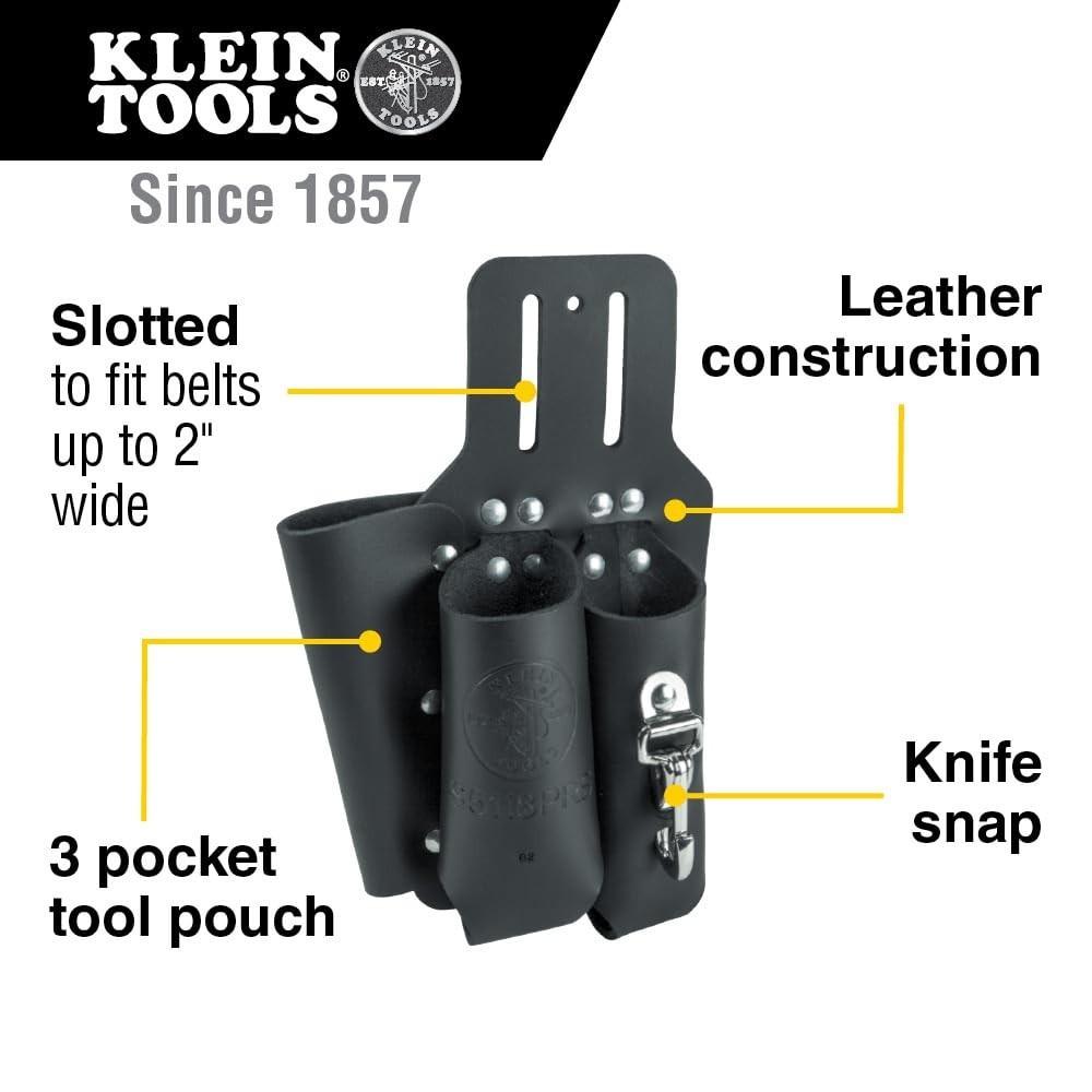 Klein Tools S5118PRS Leather Tool Holder 3 Pockets Fits Belts up to 2-Inch Wide