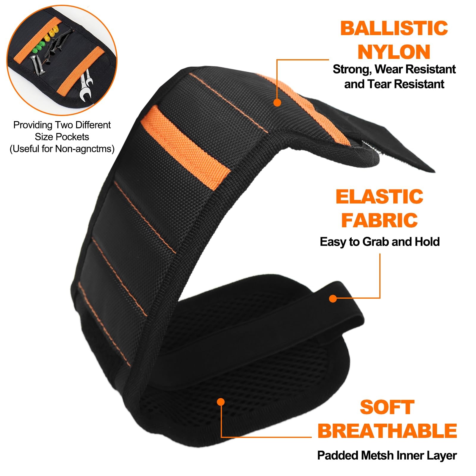 Magnetic Wristband for Tools (2-Pack) – Premium Tool Belt One Size, Orange