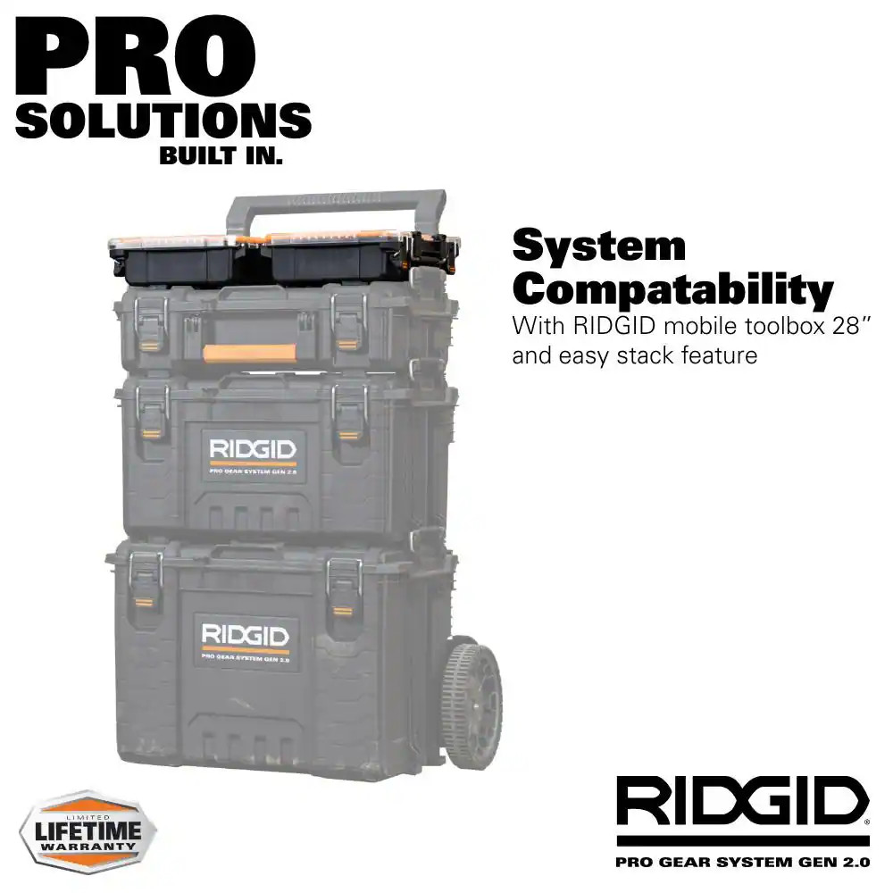 RIDGID Pro Gear 2 Half Organizer Tool Box Small Parts Storage Case IP65 Bins
