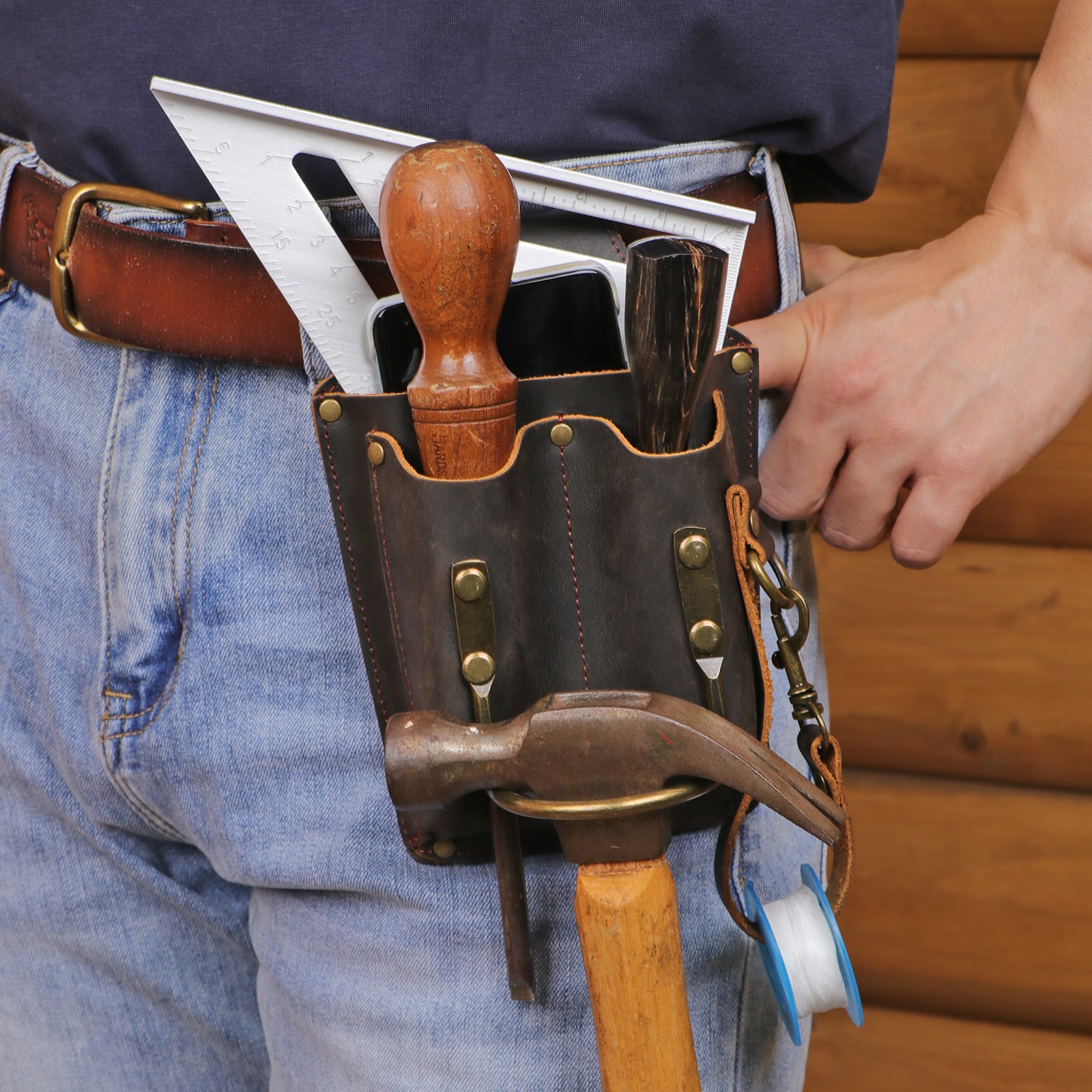 TOURBON Leather Electrician DIY Tool Holder Tunnel Hammer Belt Pouch 5-in-1 Case