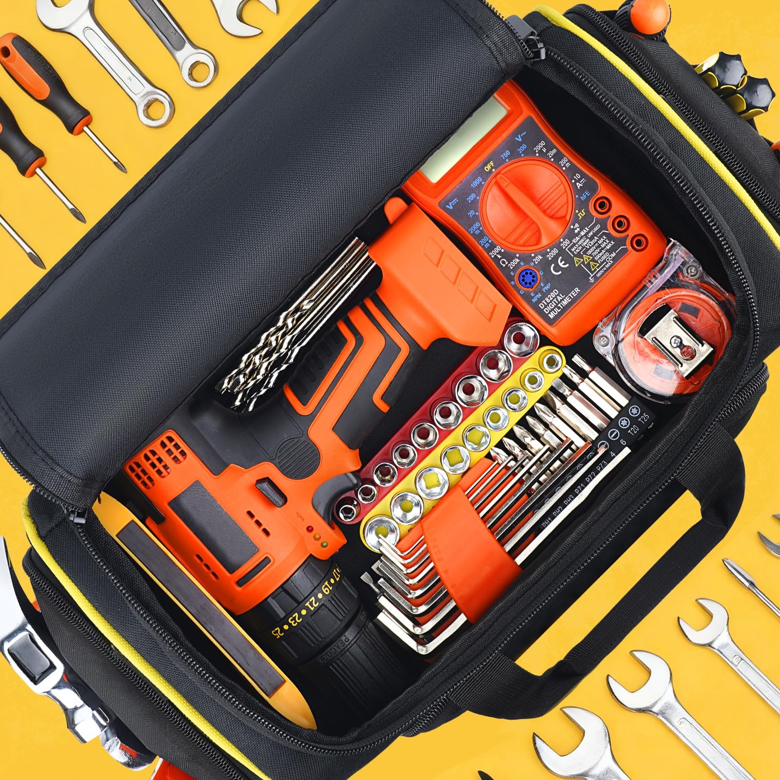 2.0 Gen Tool Bag 3 Removable Cases Double Layer Large Capacity Tote Yellow