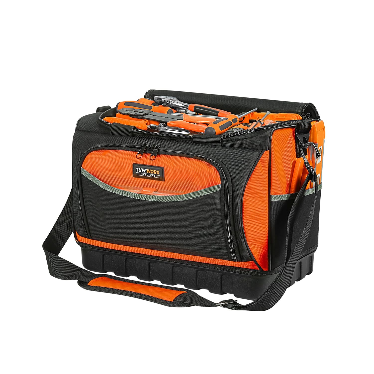 Large Tool Organizer Bag 18 Pockets 15.7×11.4×9.8 Inch 600D Black Orange