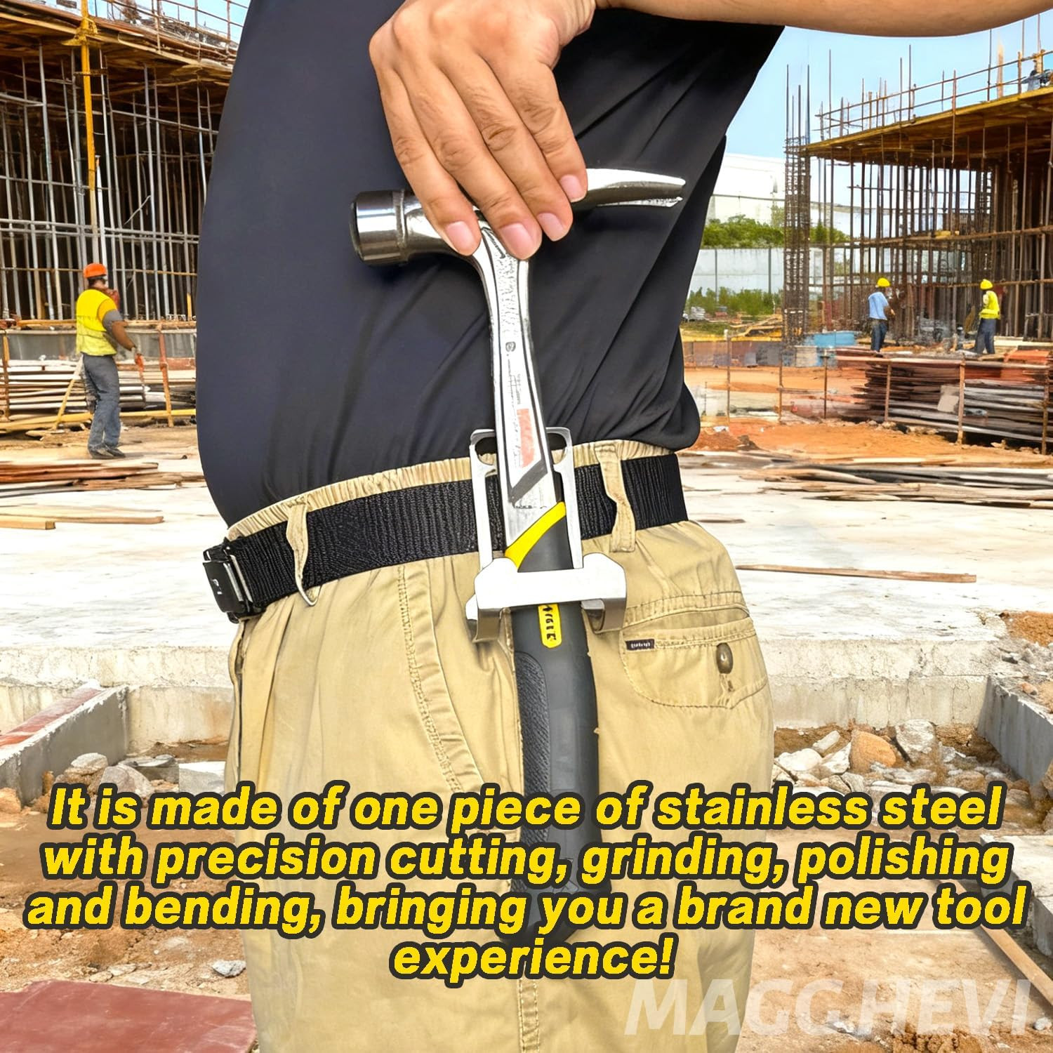 Stainless Steel Hammer Holder for 2″ Tool Belt with Tape Measure Slot