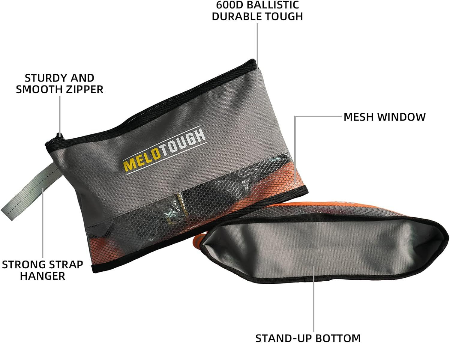 Melo Tough Multi Small Tool Pouch Bag 12inch, Grey&Orange(2 pack)