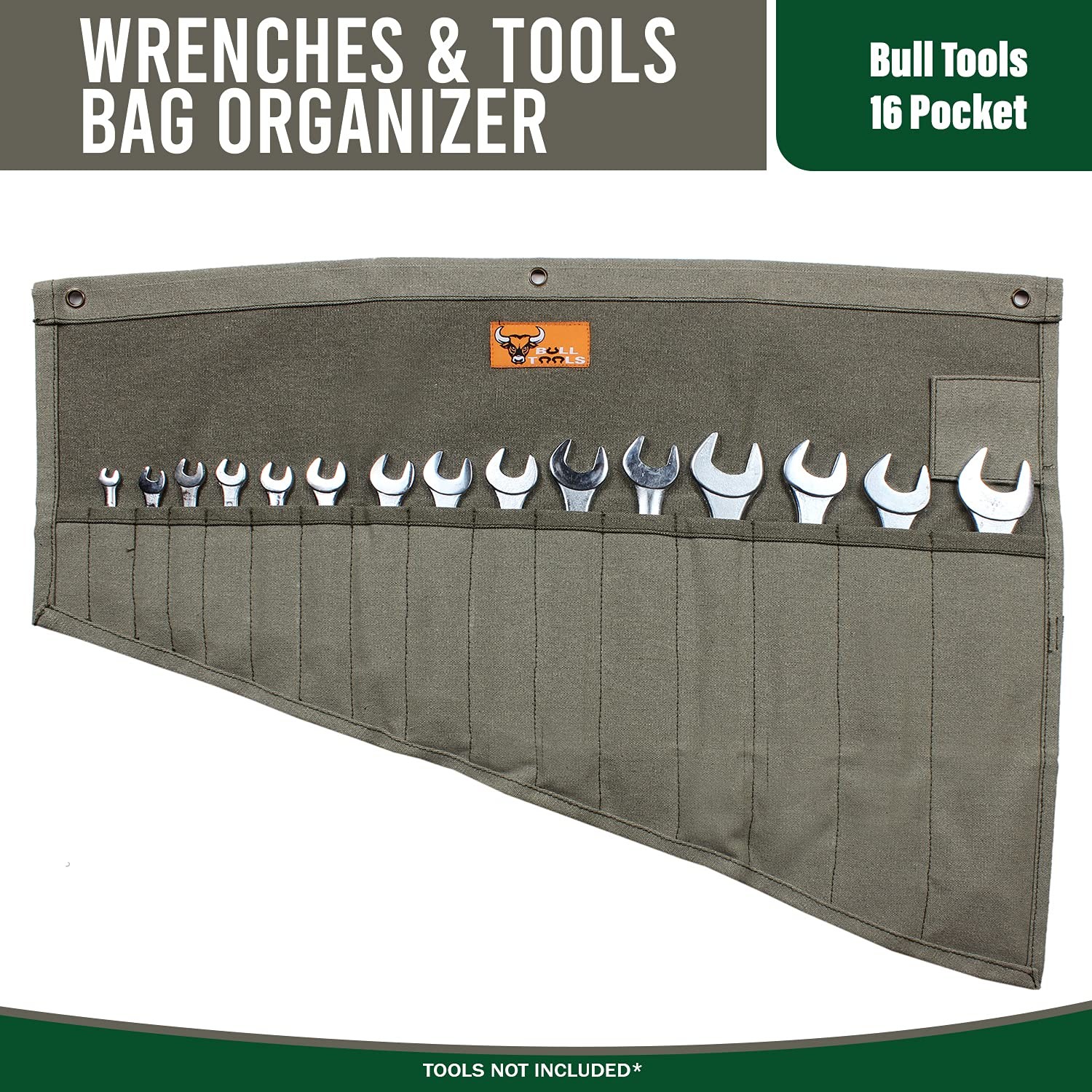 Portable Wrench Organizer Roll Up Tool Bag, 16 Pocket Cotton Canvas Pouch,