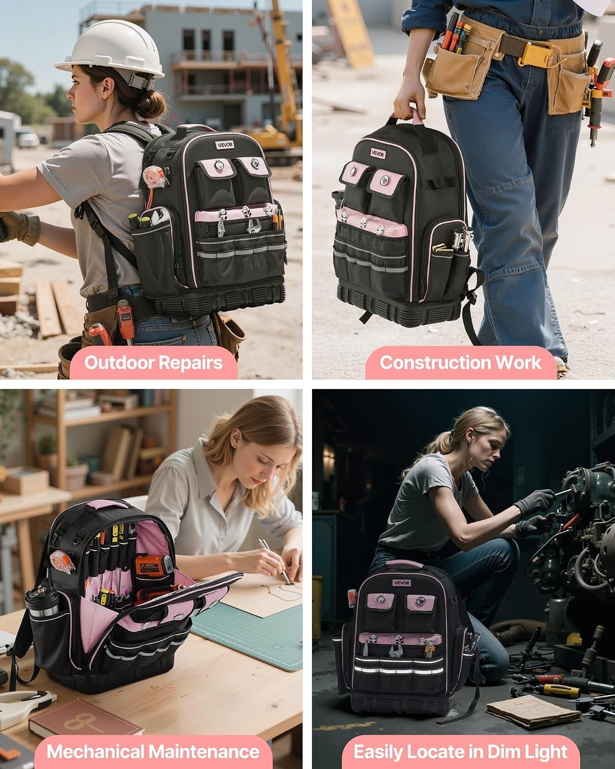 56-Pocket Tool Backpack – Stylish Electrician Organizer with Laptop Compartment