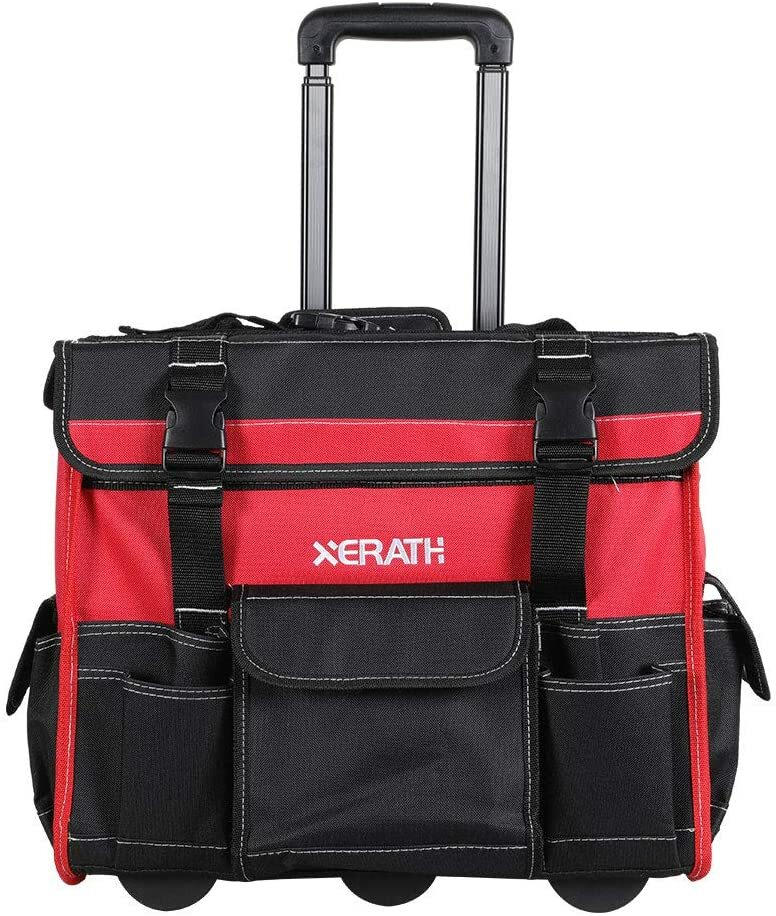 Rolling Tool Backpack/Bag 33 Pockets Reinforced Base, Wheels, Telescoping Handle