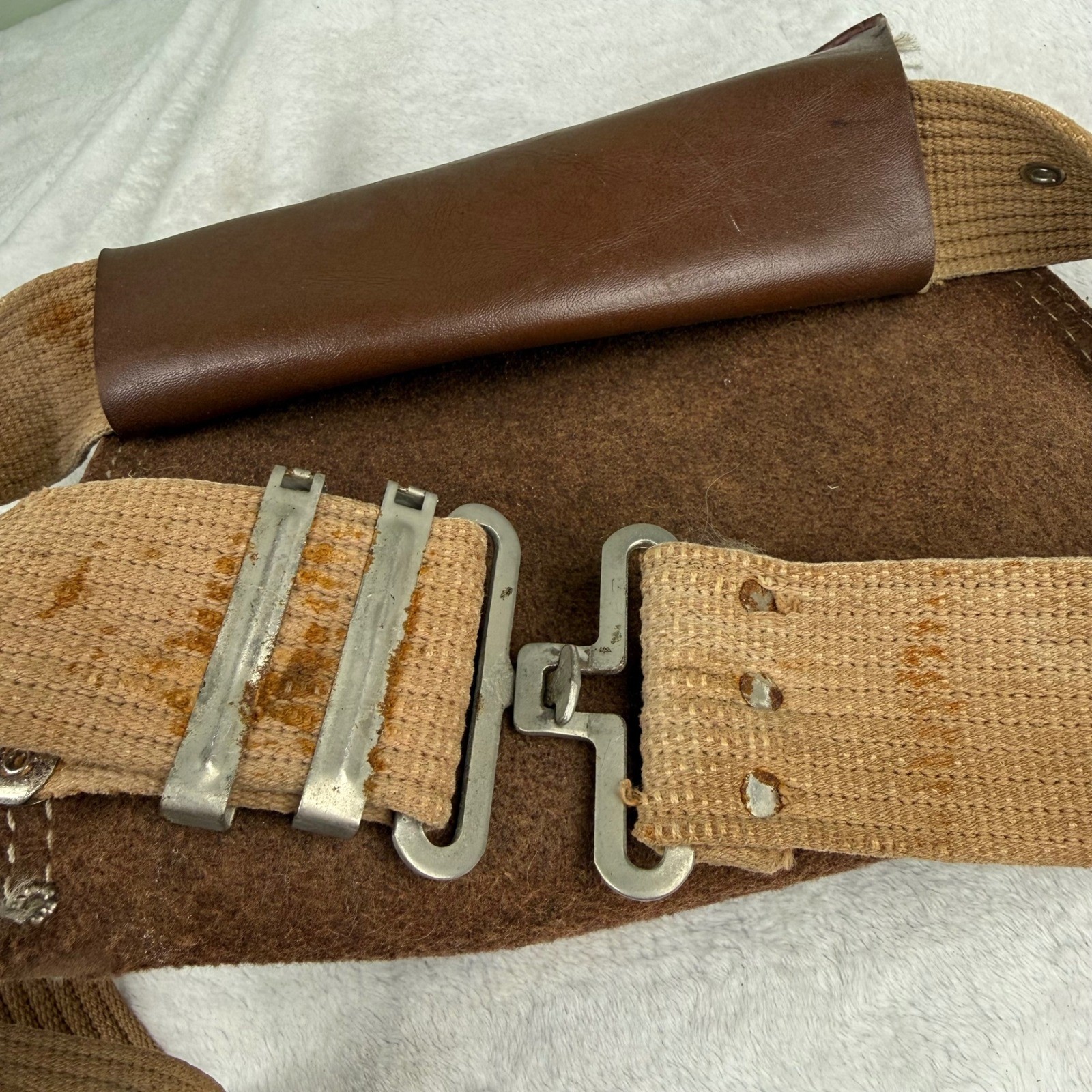 Vintage Sears No 45105 Leather Suede Tool Belt Canvas Strap Brown Work Apron