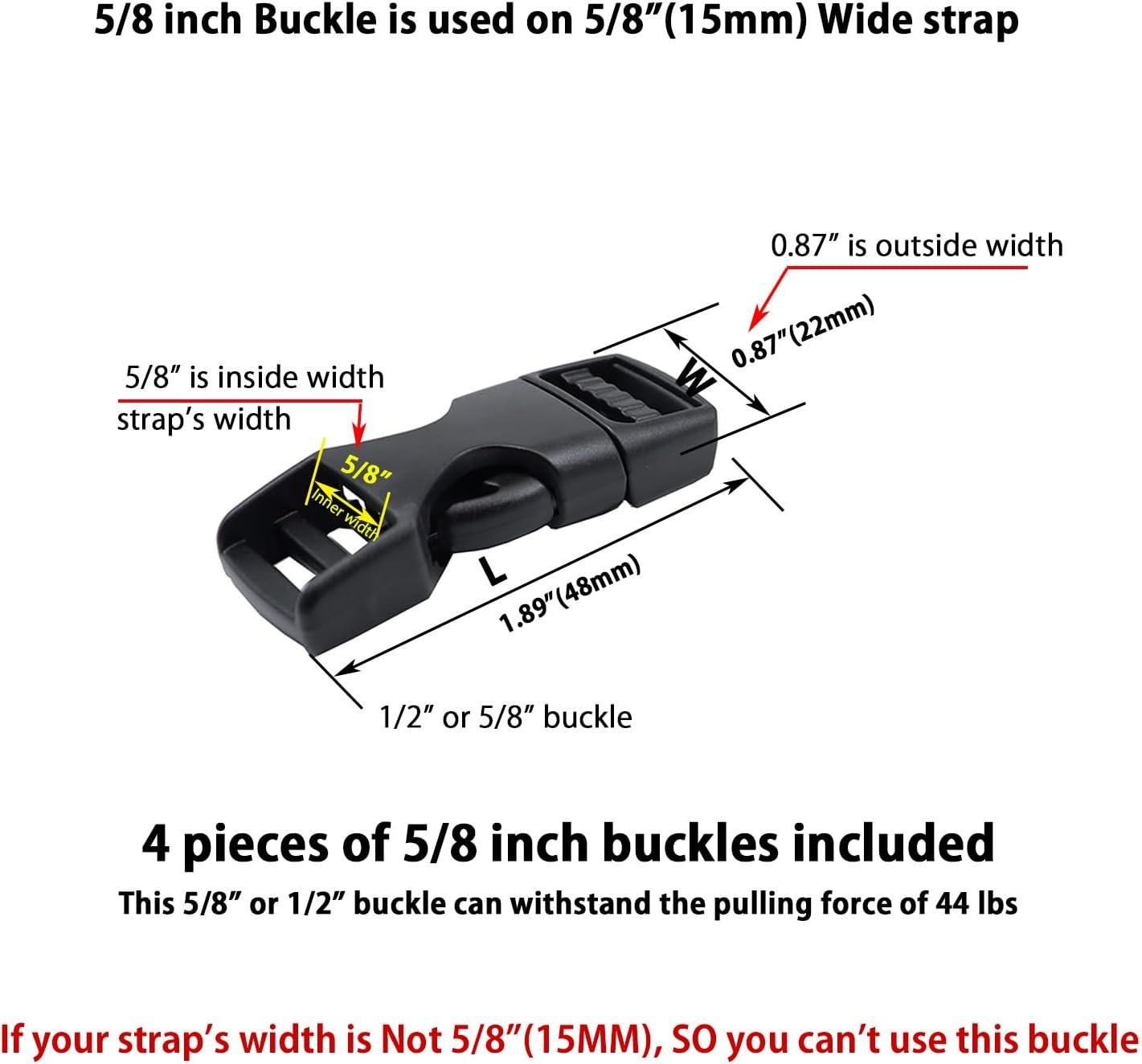 Dual-Side Adjustable 1/2″ & 5/8″ Plastic Buckles – Quick-Release Heavy-Duty Set