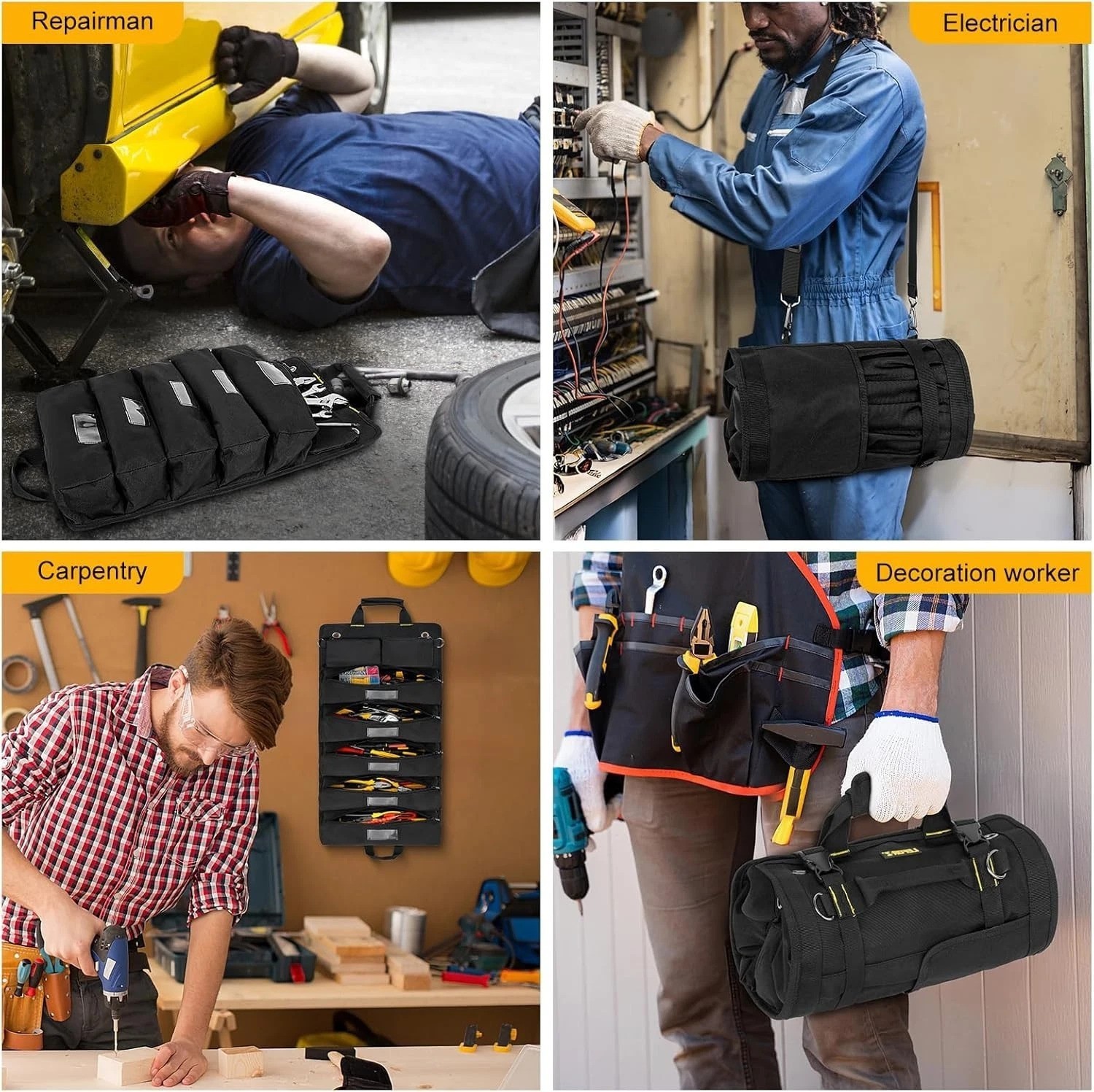 Tool Bag,Large Roll Up Tool Bag Organizer,13 Pockets Tool Roll Storage Pouch,..-