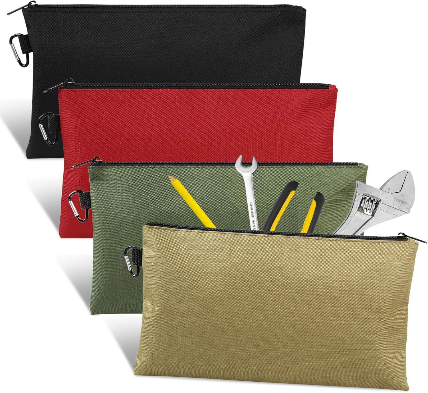 4 Pack Tool Bag, Premium Tool Pouch Zipper Bag, 12″ Tool Pouch with Zipper, M…