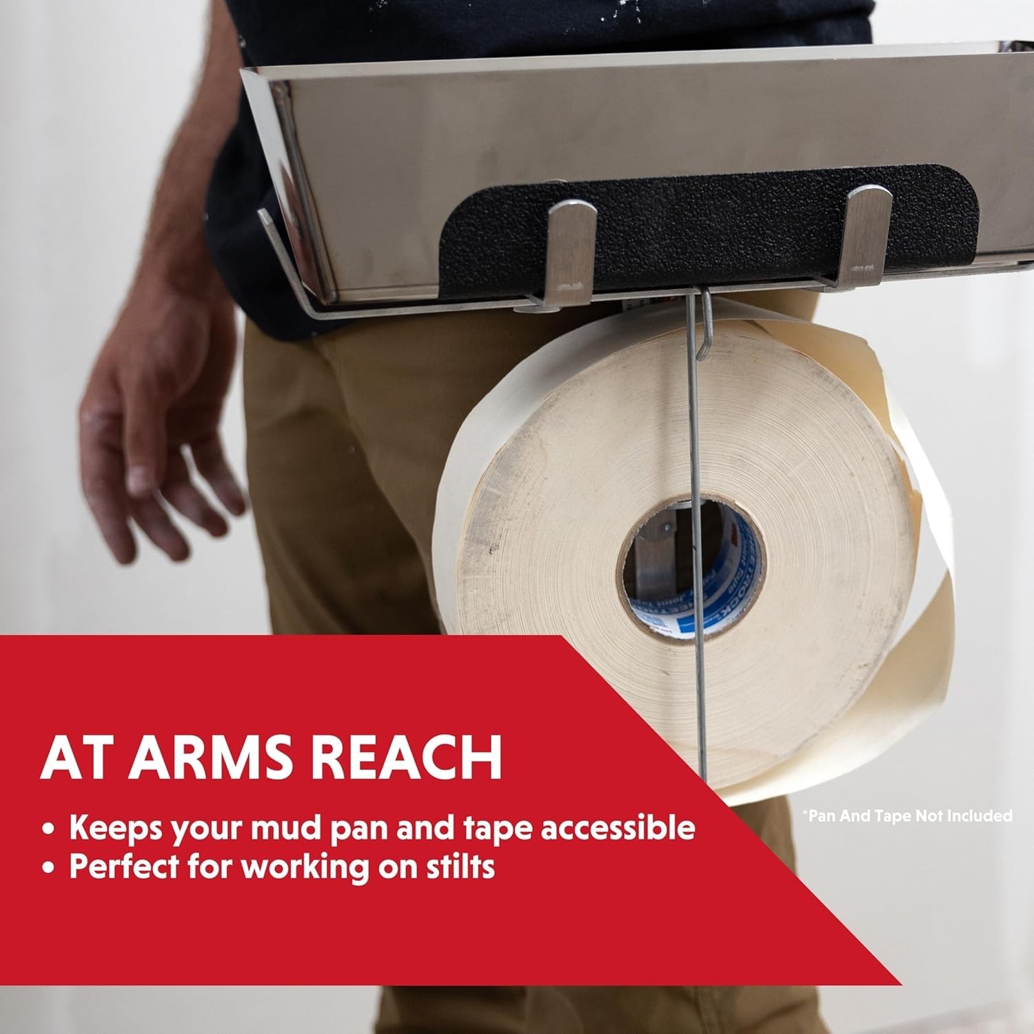 Hands-Free Mud Pan & Tape Holder – Aluminum Drywall Tool for Efficient Taping