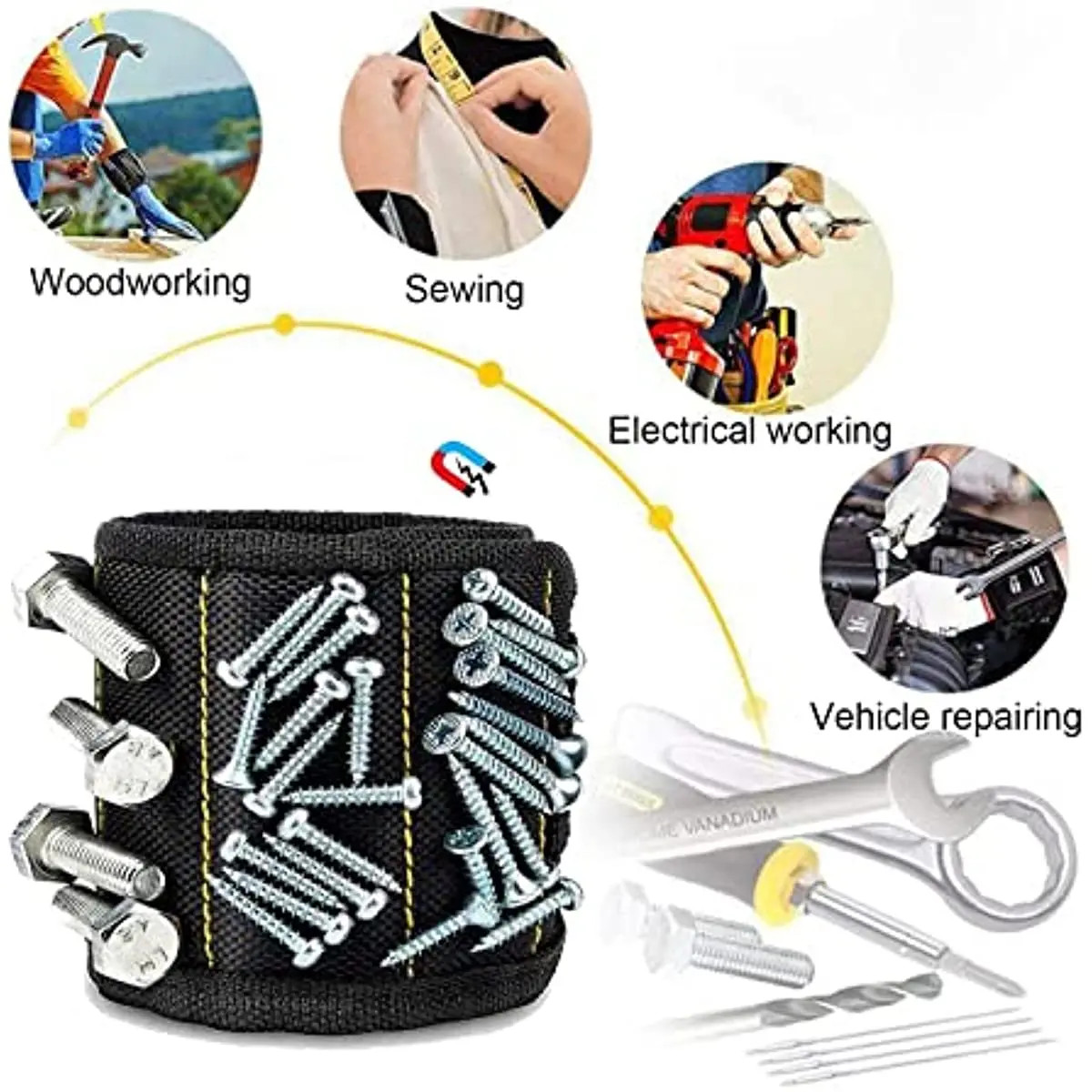 Strong Magnetic Wristband Portable Tool Bag Electrician Adjustable Wrist Belt fo
