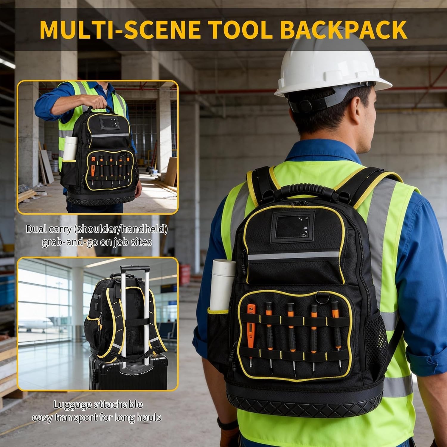 Resistant Tool Backpack 18in Oxford Laptop Sleeve Detachable Pouch Hard Bag