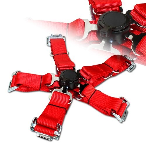 EPARTS 1 Piece Universal Durable 2″ Red Nylon Strap 5 Point Cam Lock Seat