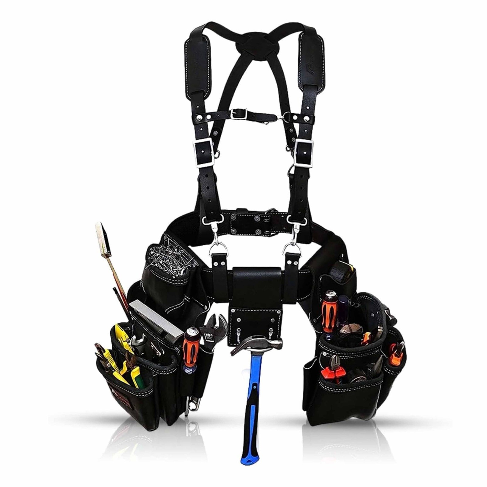2PK Adjustable Pouch Suspender Tool Belt – 19 Pockets from Occidental Black