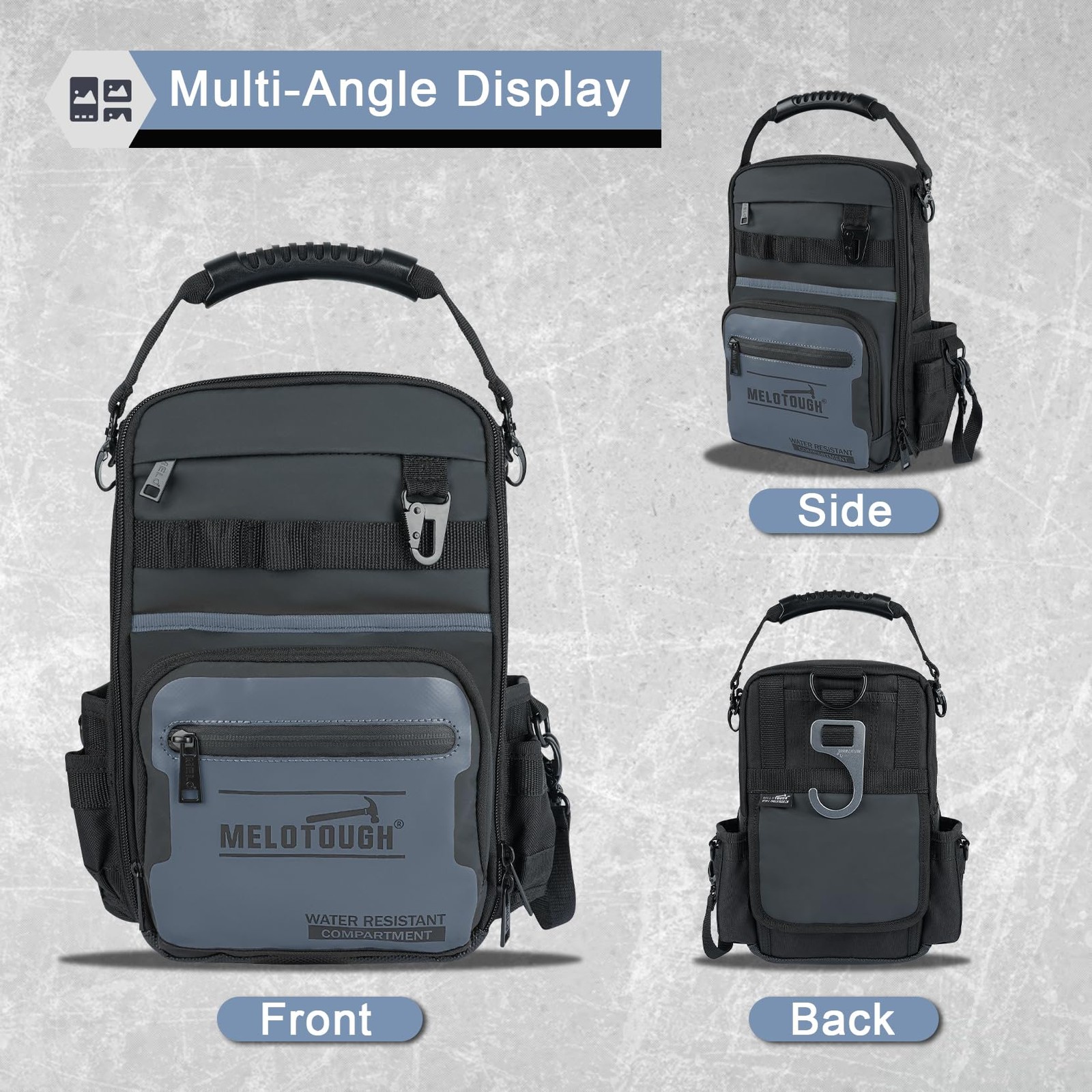 MELOTOUGH Small Tool Backpack for Men 30 11″L x 5.5″W x 13.6″H, Grey