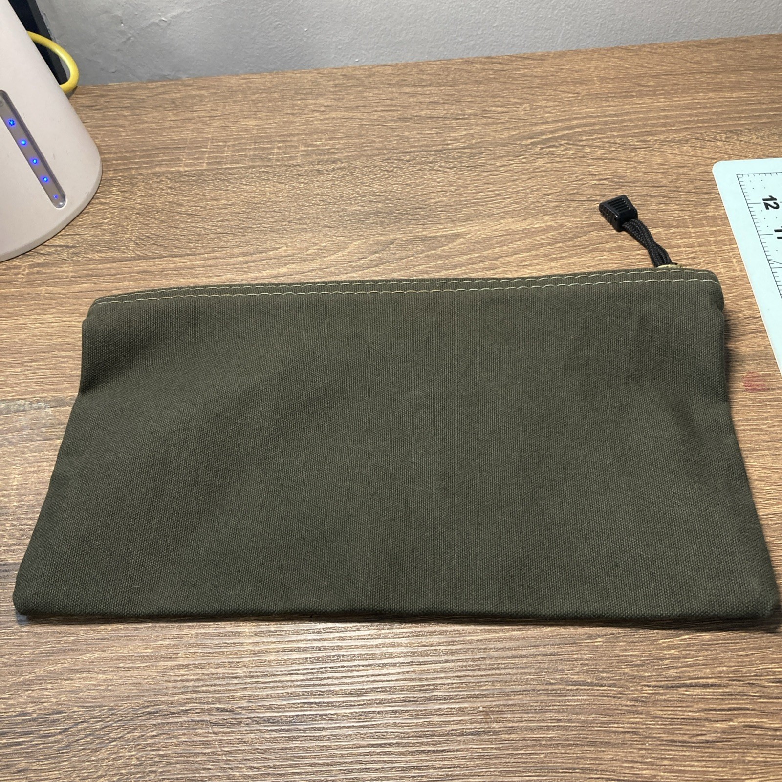 Klein Tools Brass Zipper Close Canvas Tool Pouch Olive/White 12”x7”