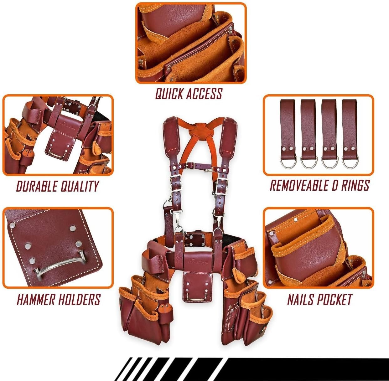 Leather Tool Pouch For Carpenters Framers Handyman Bag Tool Belt with suspenders