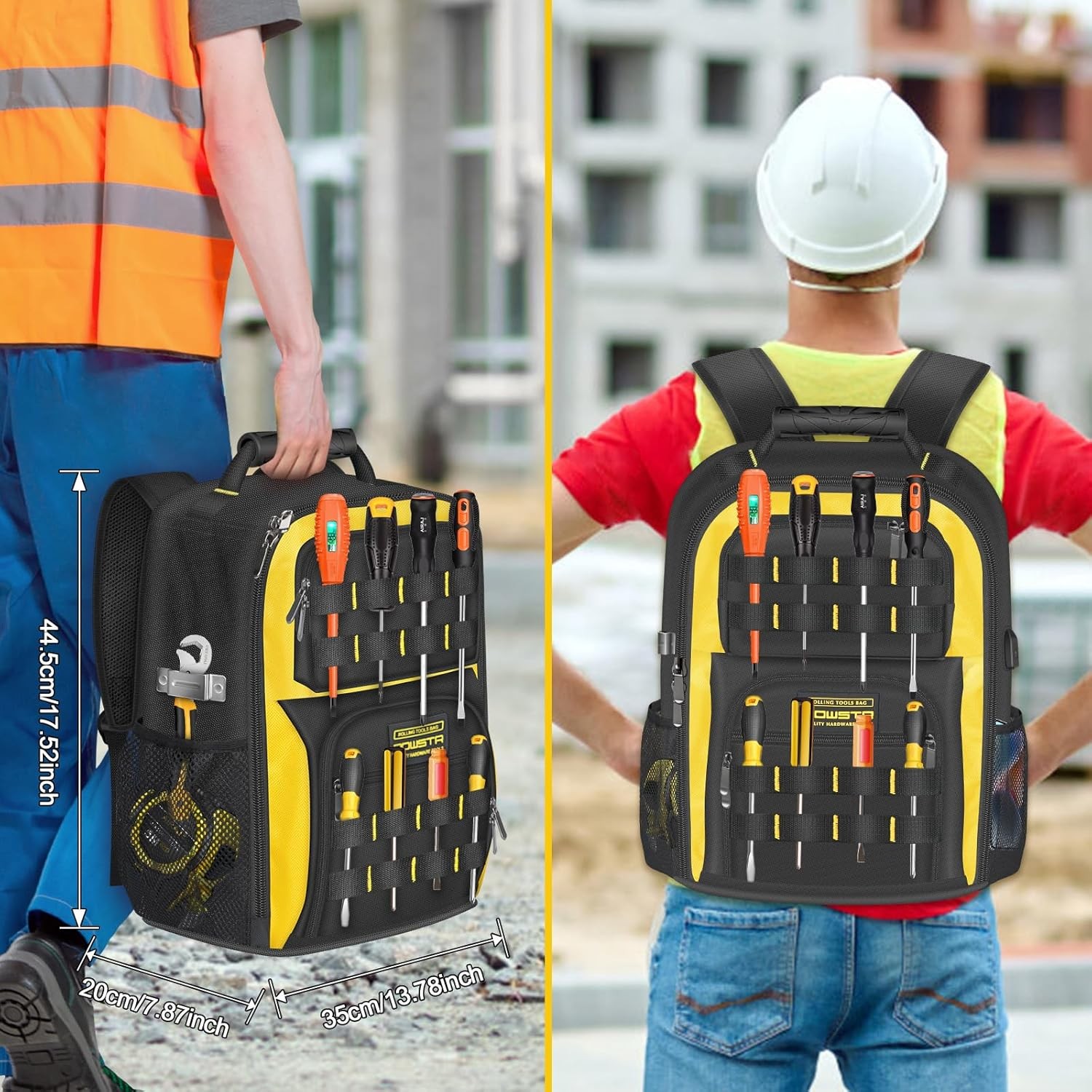 18 in Heavy-duty Tool Backpack with USB Port,Waterproof Electrician Tool Bag Bac