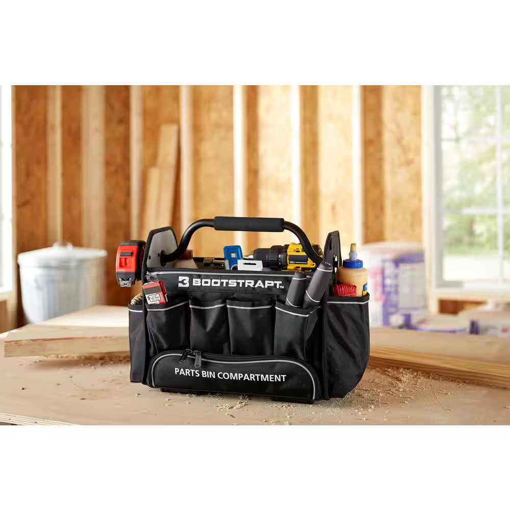 15 In. Contractor’S Tote Bag With Integrated Parts Bin Compartment Free Shipping