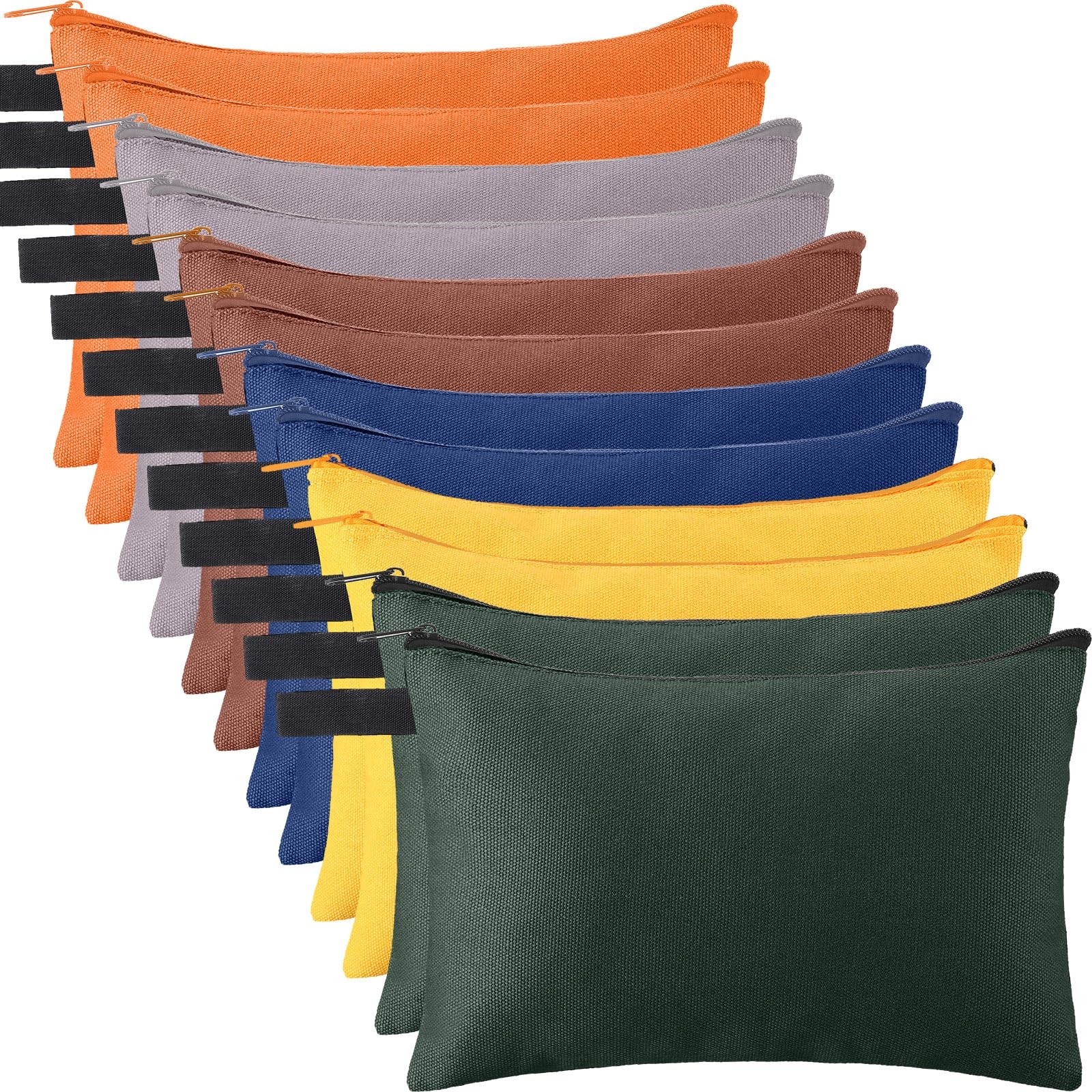 12 Pcs Canvas Tool Bag Pouch Zipper 16 oz Heavy Duty Utility Pouch Bag Multip…